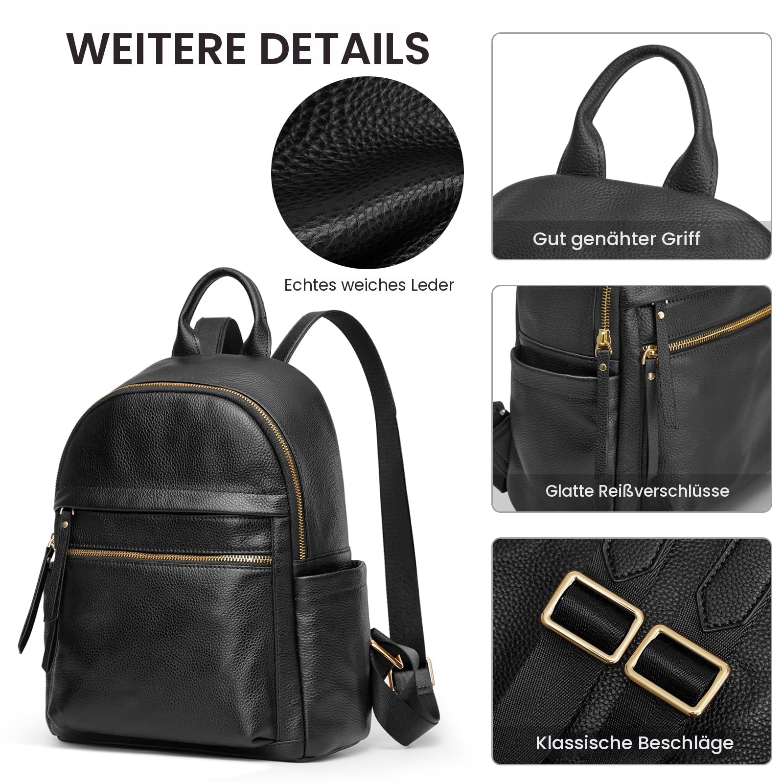 Kattee Echtleder Rucksack für Damen Multifunktional Elegant Tagesrucksack Weiches Leder Schultertasche für Shoppingtouren