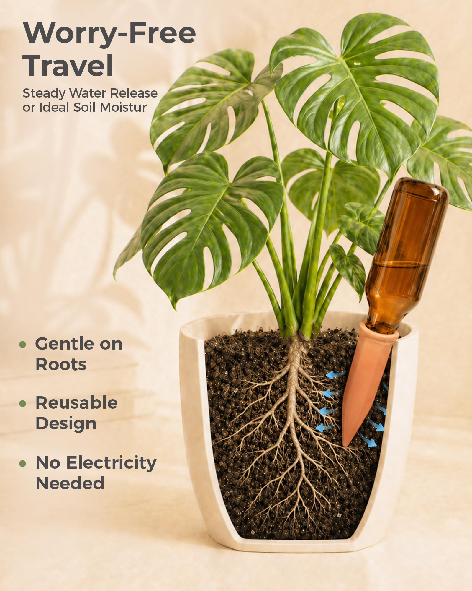 Bamworld Ollas d'Arrosage 6 Pièces Cônes d'Irrigation en Terre Cuite, Système Autonome Goutte à Goutte pour Plantes, Arrosage Automatique pour Vacances Jardin Intérieur et Extérieur