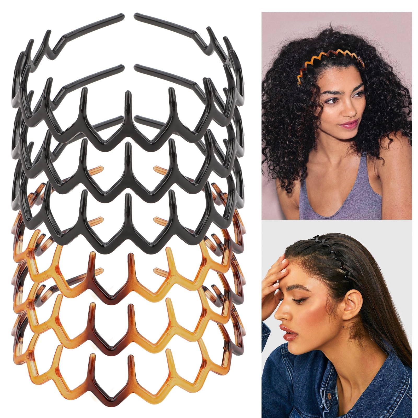 BAHABY 6 Pack Zig Zag Headbands for Women Non Slip Head Bands for Women's Hair Plastic Headband