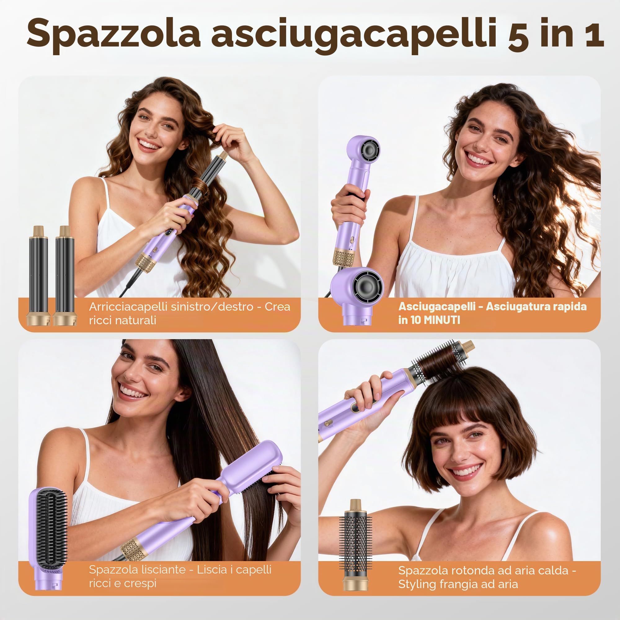 UMIGA Airstyler 5 in 1 Set, Pro Air Brush Hairstyler Spazzola asciugacapelli ionica con arricciacapelli ad aria calda da 30mm | Hairstyler 1000W Asciugacapelli Spazzola ad aria calda Phon per Volume