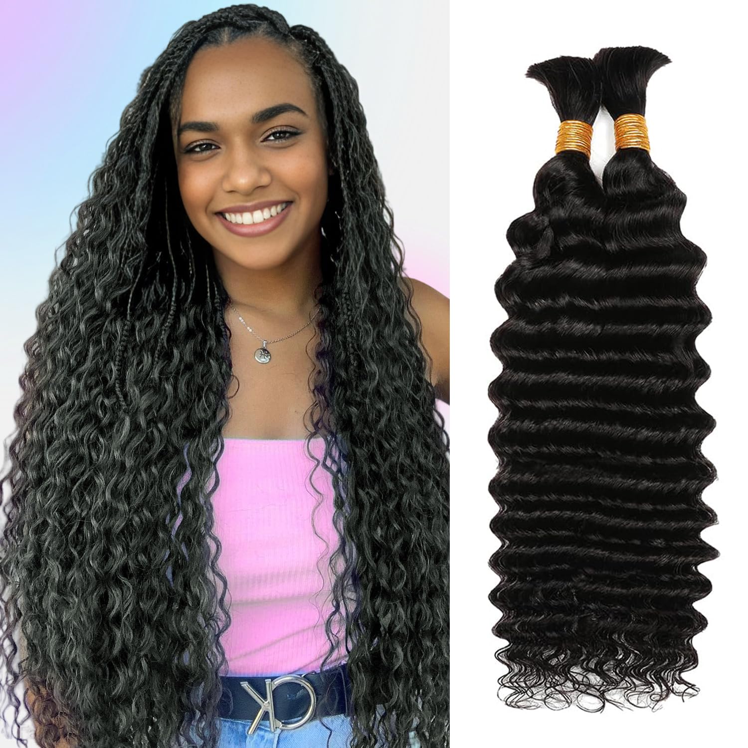 Hair for Boho Braids (Deep Wave 1B#, 20Inch 100g(50gx2Bundles))
