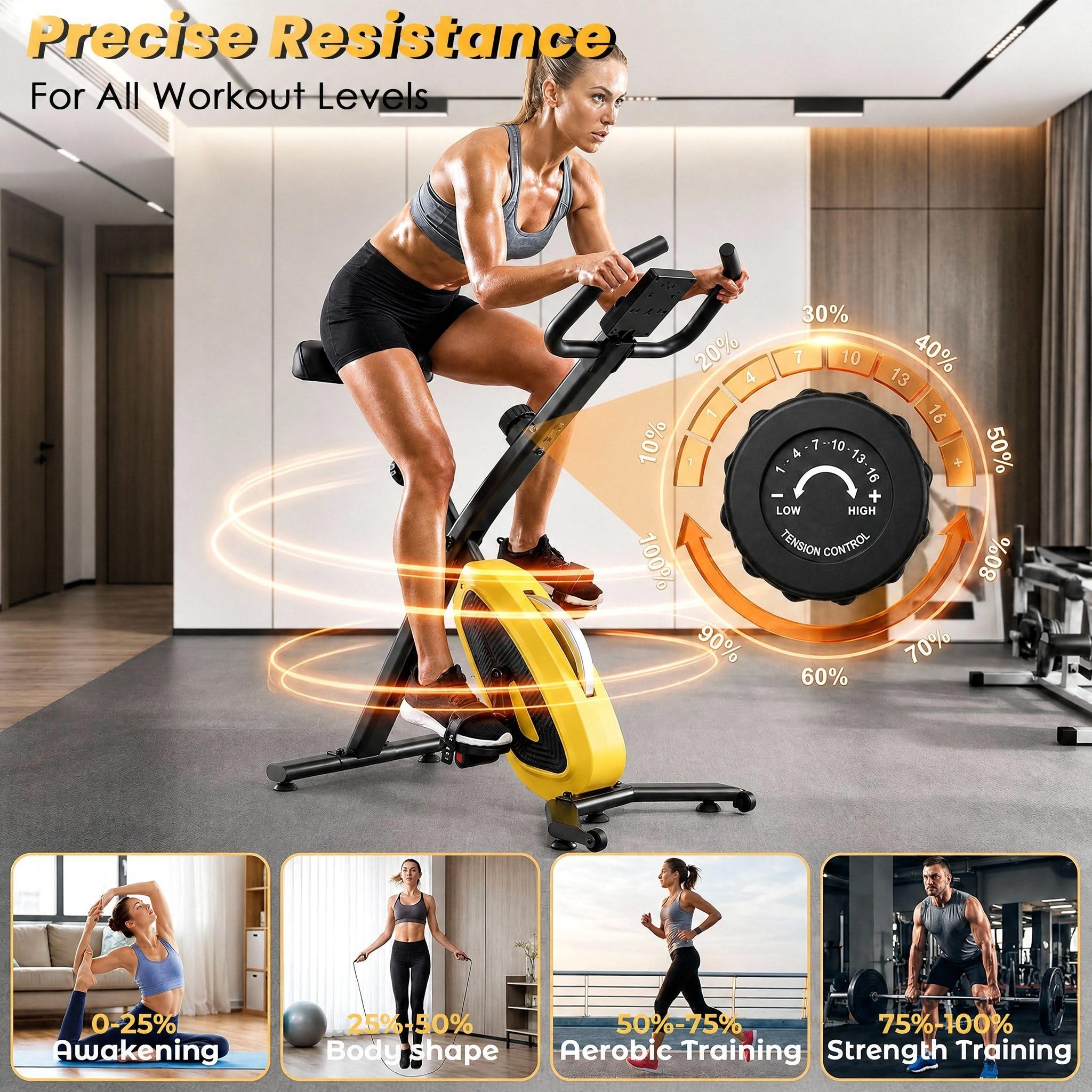 LIFERUN Rower treningowy składany do 150 kg, bardzo cichy i stabilny rower domowy, ergometr domowy z 16-stopniowym oporem magnetycznym, komfortowe siodełko, do użytku wewnątrz i na zewnątrz