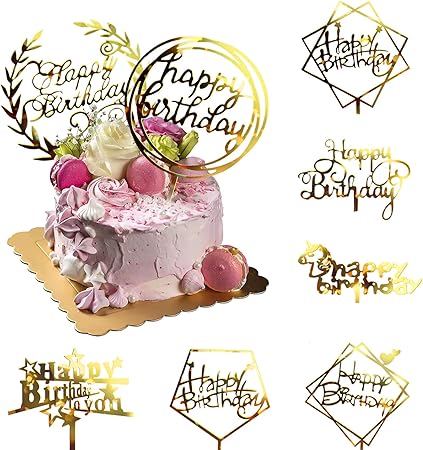 Amazon Com 8 Pcs Acrylic Glitter Gold Cake Topper Acrylic Cake Toppers Happy Birthday Cake Topper Cake Decoration Party Supplies For Children Or Adults Various Cupcake Topper Grocery Gourmet Food