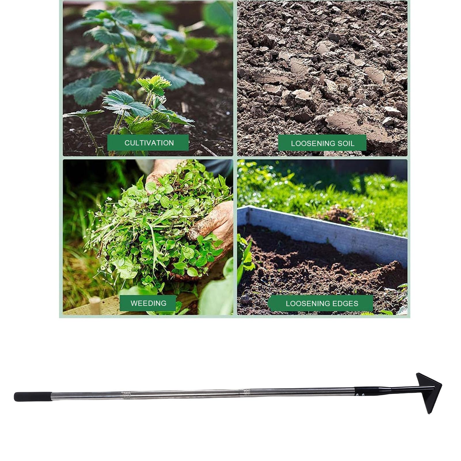 Azada de Deshierbe Triangular Azada de Jardín Triangular de Acero Al Carbono con Ajustable de Acero Inoxidable Cabeza Afilada para Desmalezar Cultivar Plantar Herramienta