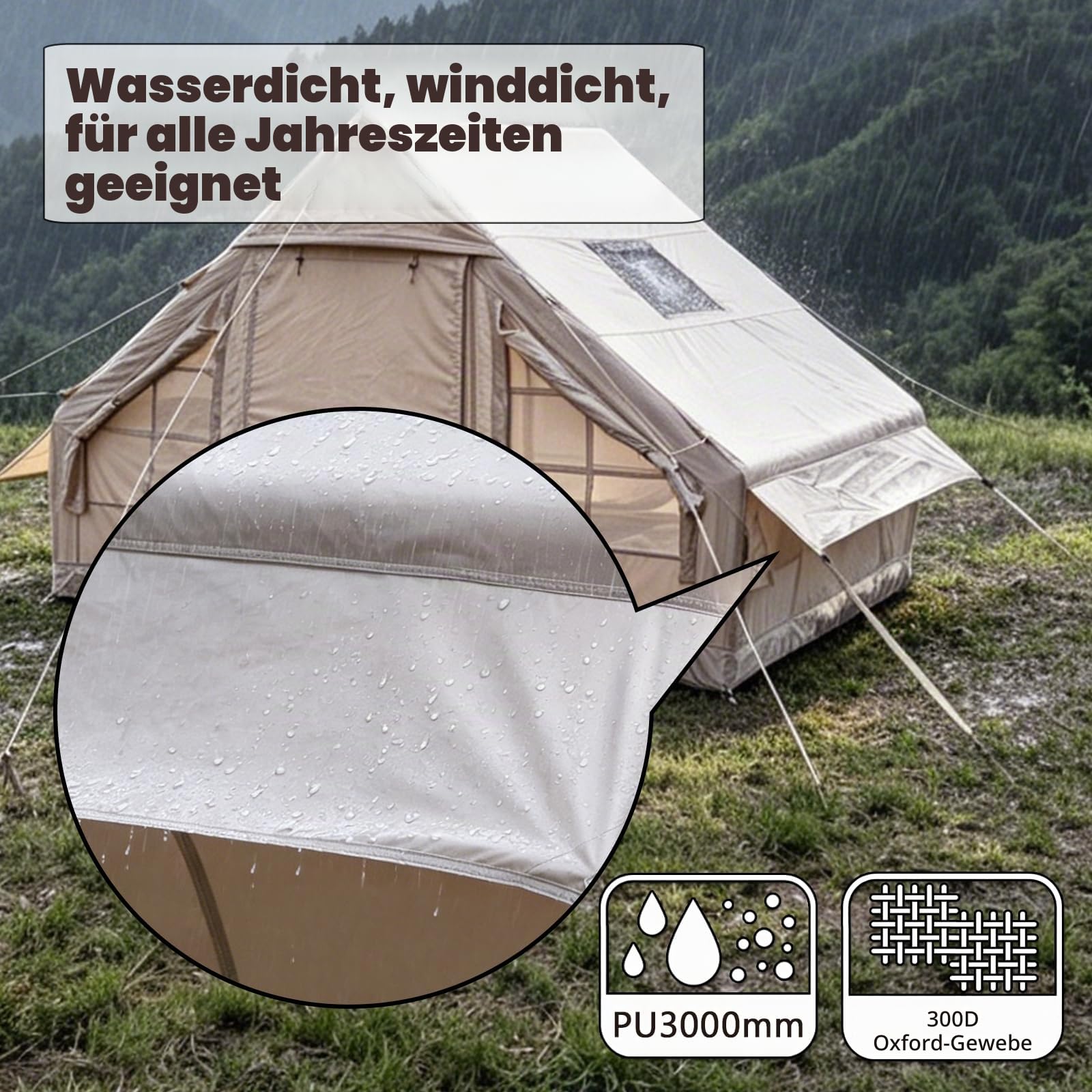 Aufblasbare Campingzelte Mit Handpumpe, Luftglamping-Zelte, Einfach Aufzubauen, Wasserdicht & Winddichte 4-Jahreszeiten-Oxford-Kabinenzelte.