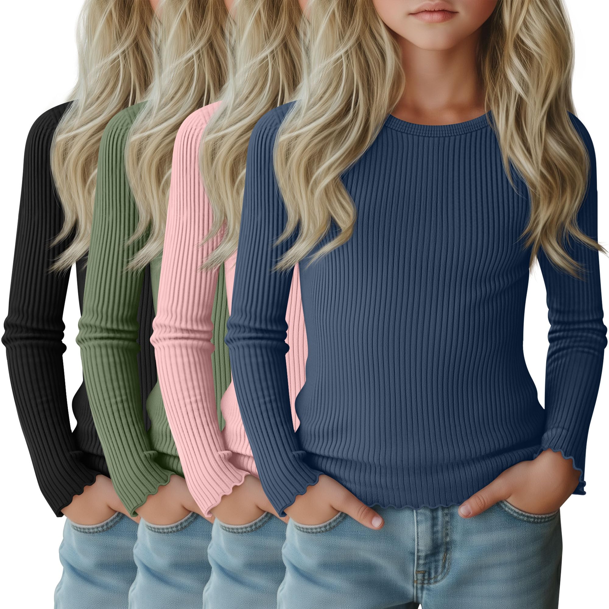 Clabby 4er-Pack Langarmshirts Gerippt Mädchen
