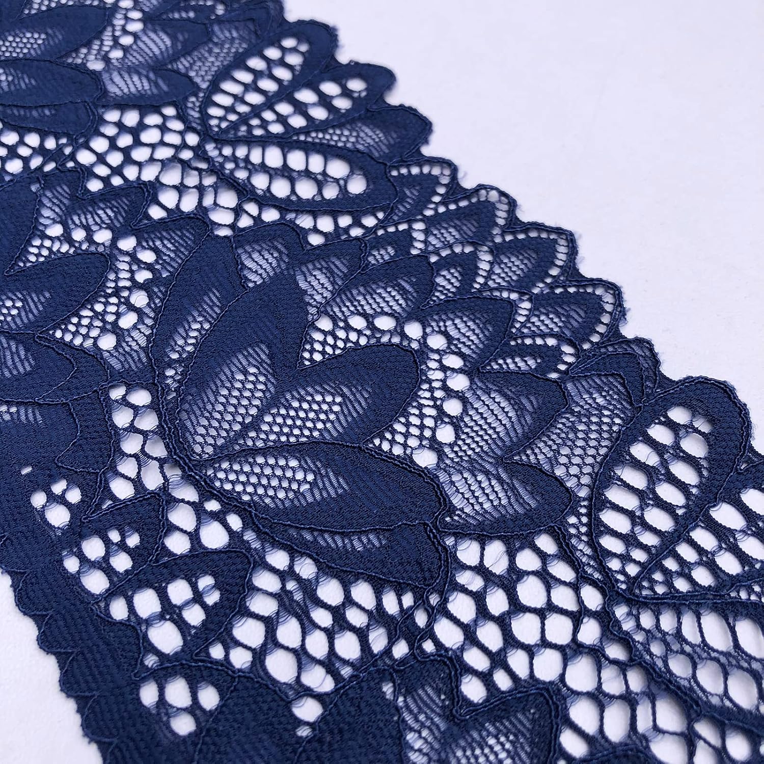 Olive Lace 4 Inches Wide Stretchy Lace for Bridal Wedding Decorations, Sewing DIY Making and DIY Crafts- 5 Yards - 7604 (Navy)