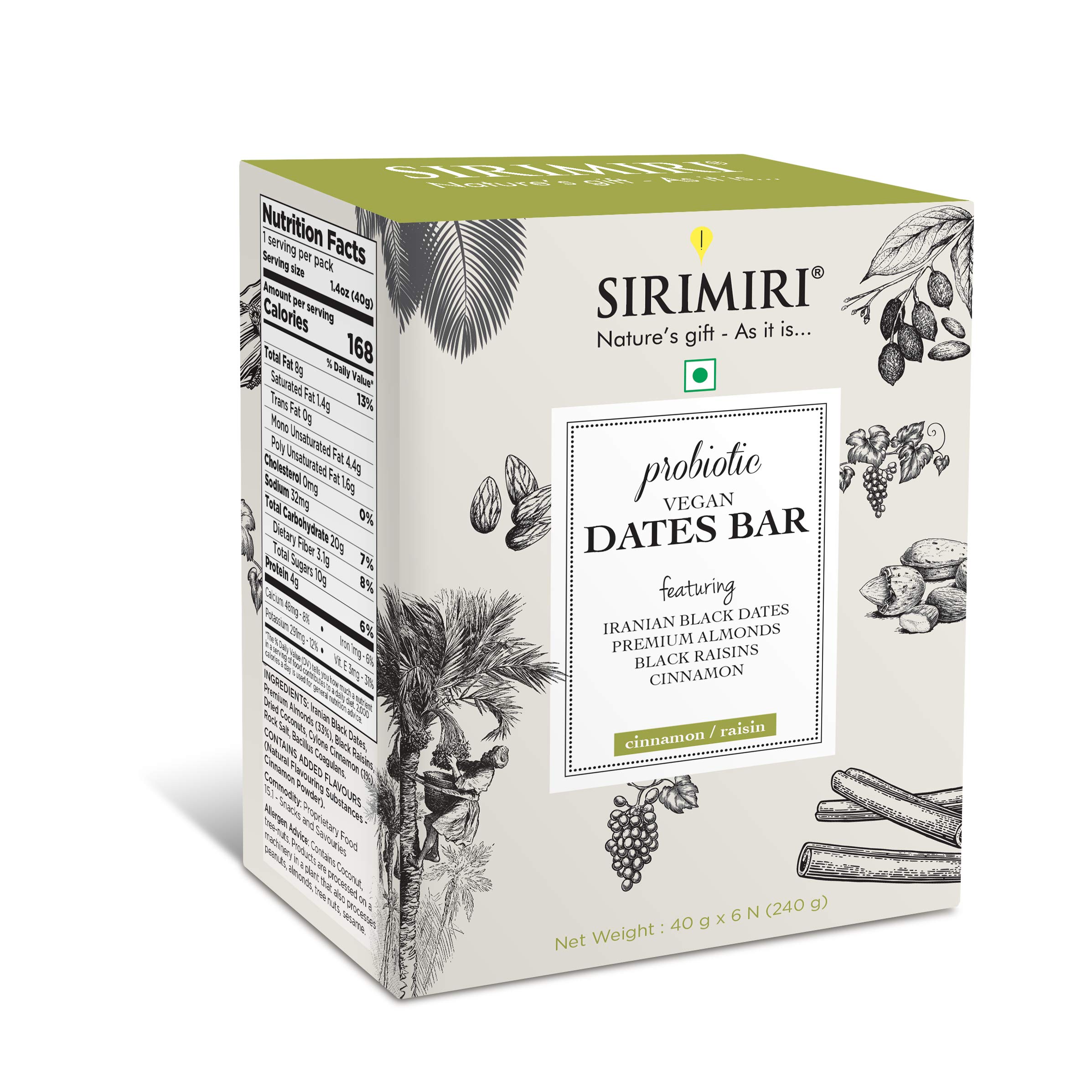 SIRIMIRI Probiotic Vegan Dates Bar - Cinnamon & Raisin - Pack of 6 (Each 40g)… (B08LHDH4DF) Amazon Price History, Amazon Price Tracker