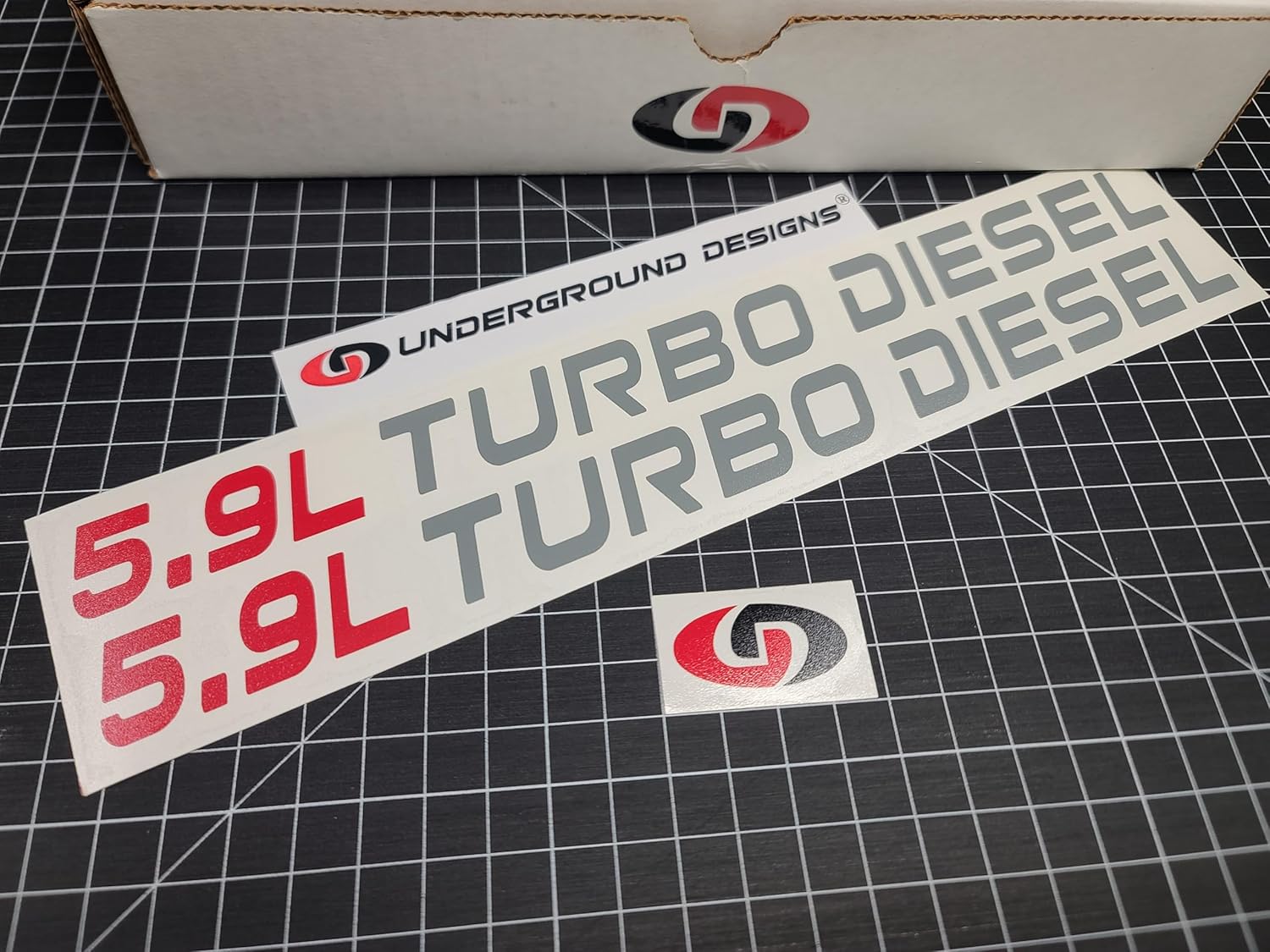 5.9L Turbo Diesel Decals (2pk) Truck Hood Stickers Fits 1989-1993 Ram (Gloss Red, 2.0" Tall x 25" Overall Length)