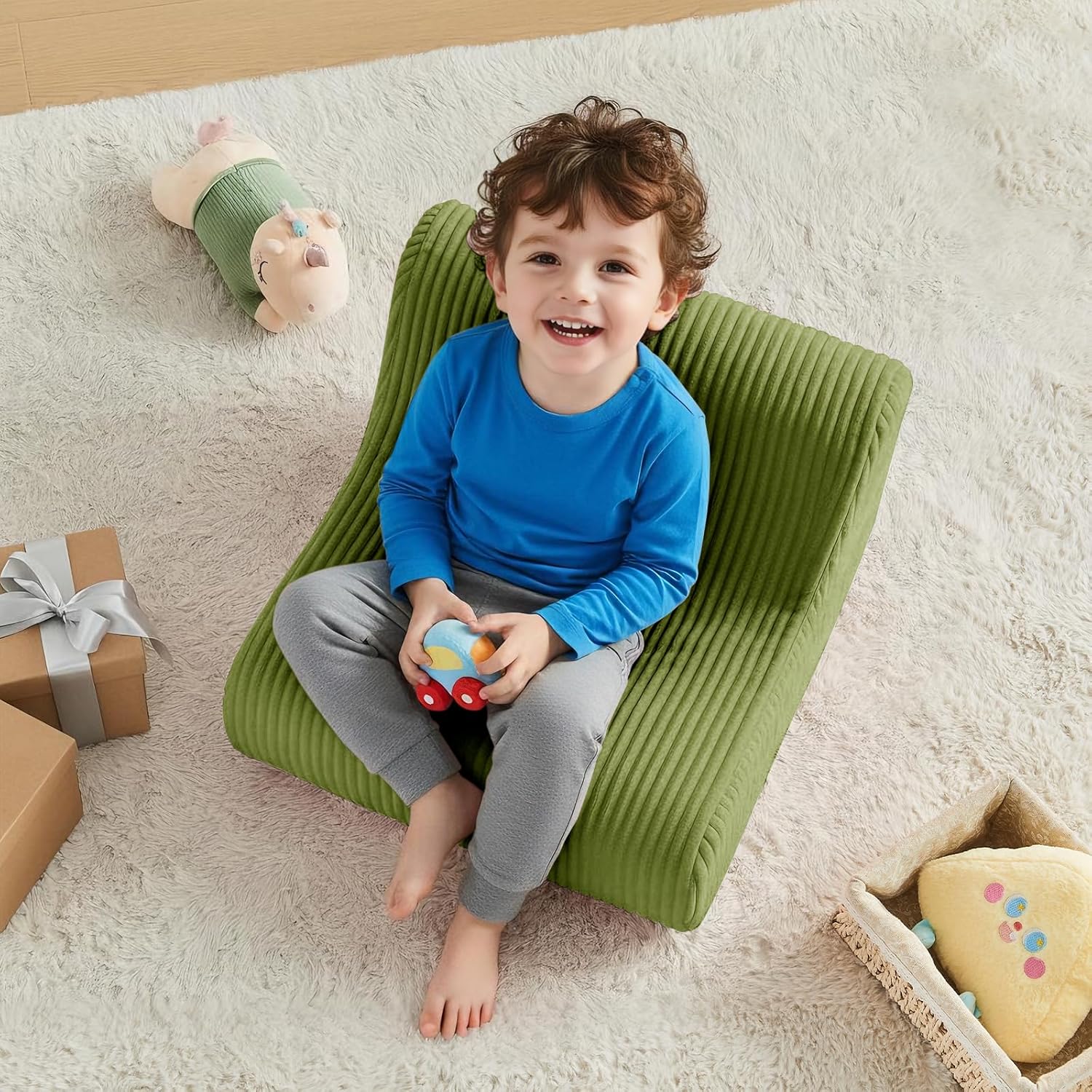 DAICO Kids Bean Bag Chair Green, Ultra-Soft Toddler Bean Bag Sofa with Foam, Small Toddler Comfy Lazy Lounger Chairs for Playroom or Bedroom - Birthday for Boys and Girls