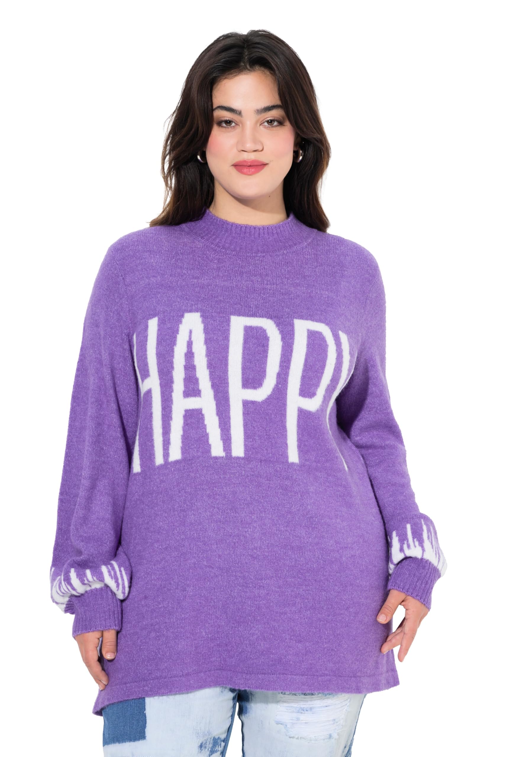 Angel of Style Damen große Größen Übergrößen Plus Size Pullover, Happy-Statement, Ballon-Langarm 837599