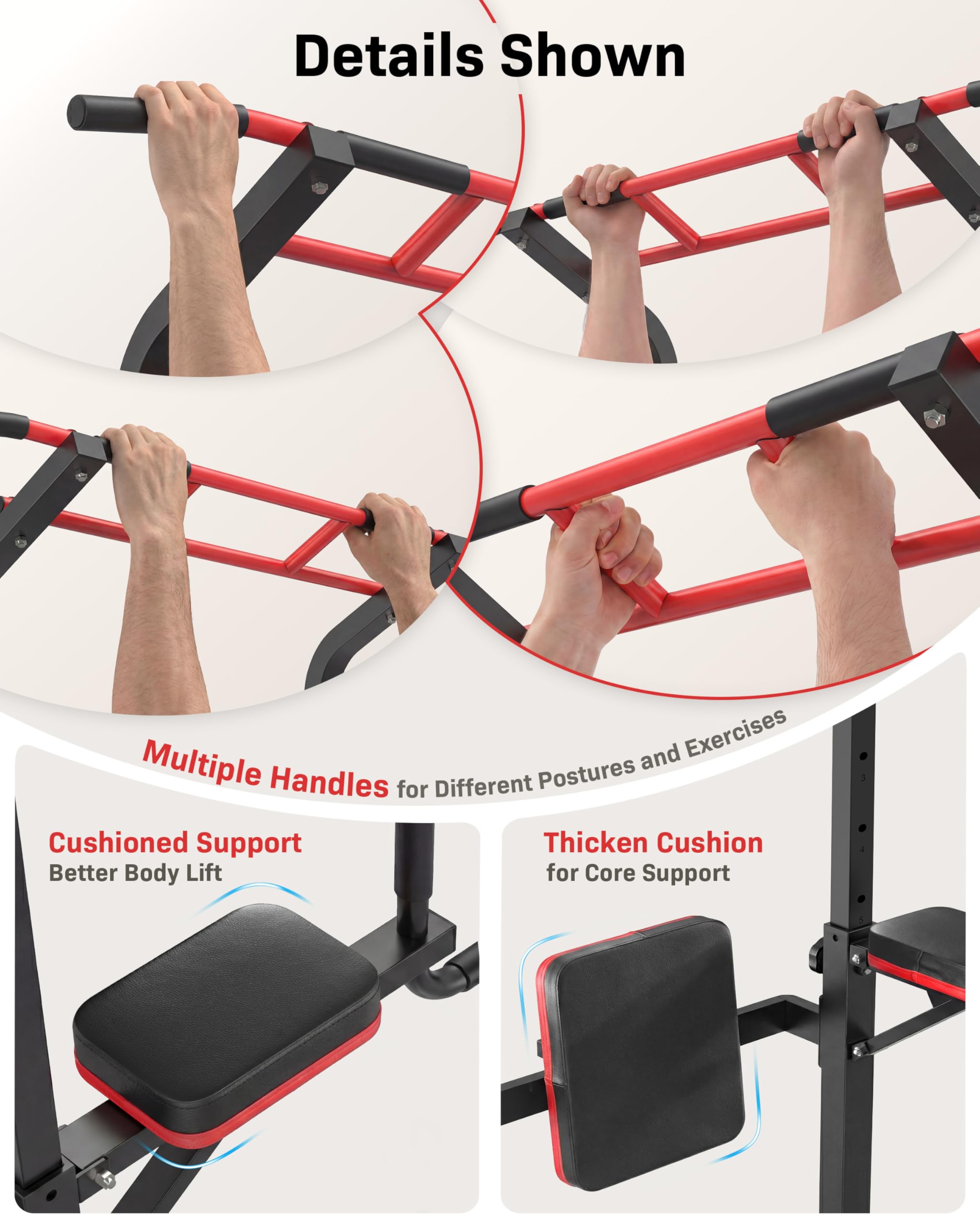 Power Tower, stazione per trazioni, supporto multifunzione per dip e trazioni, altezza regolabile, stazione per trazioni e esercizi di allenamento per palestra domestica, capacità 230 kg
