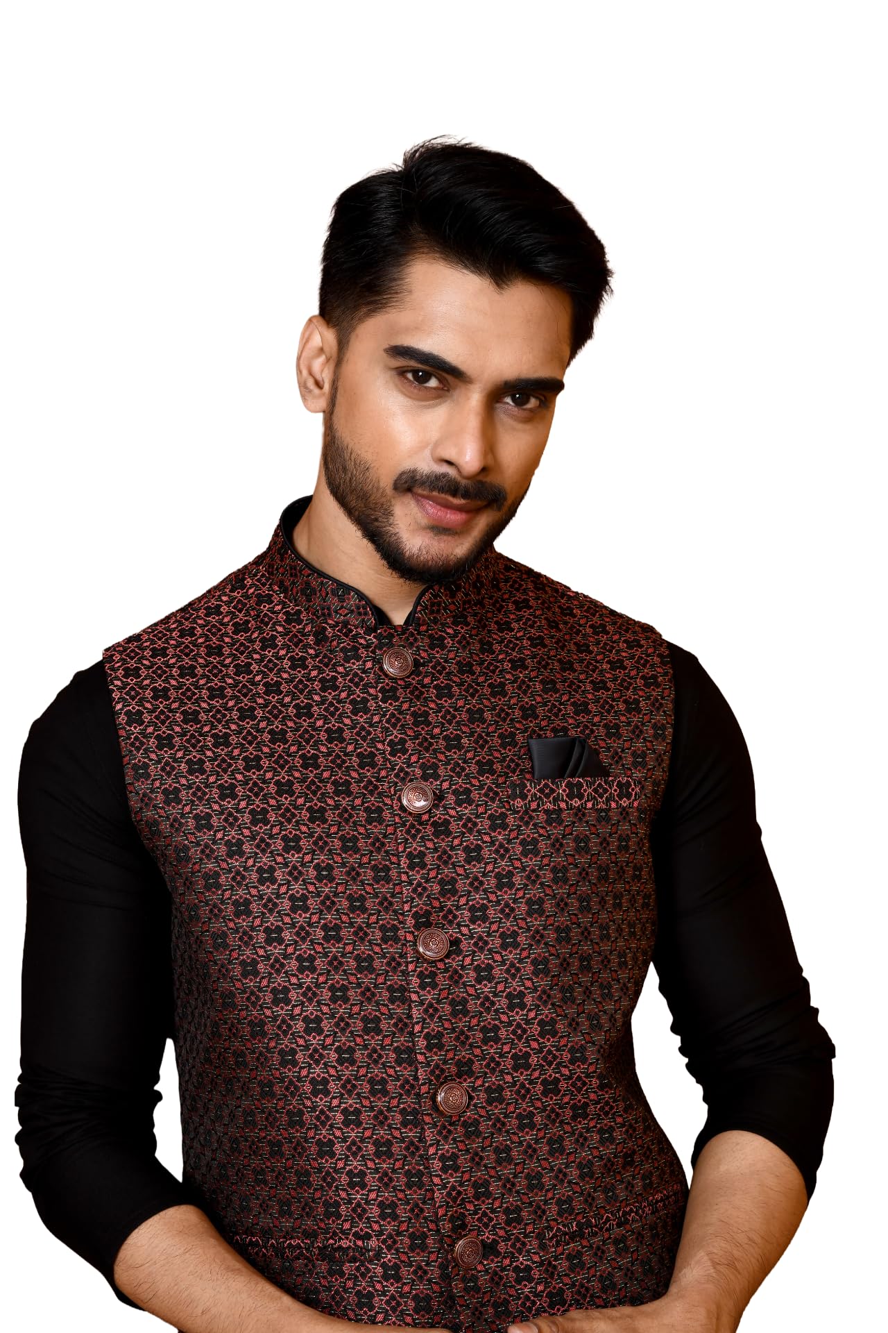 wanas Men's Woven Design Classy Fit Jacquard Nehru Jacket-picture-18