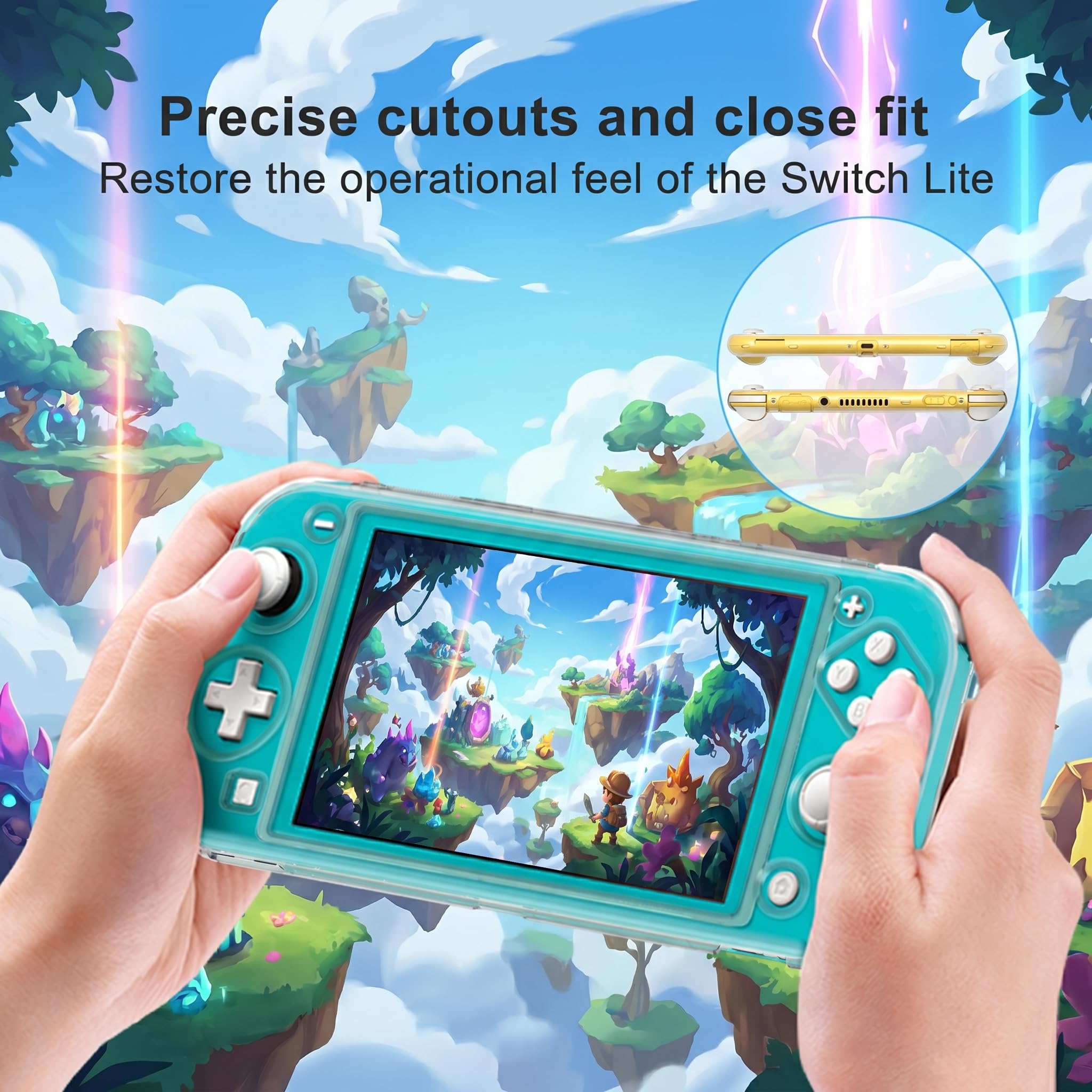 Funda Protectora rígida Compatible con Nintendo Switch Lite 2019, Accesorios de Cubierta de policarbonato de Cristal Transparente con Protector de Pantalla y 8 Tapas de Agarre para el Pulgar para