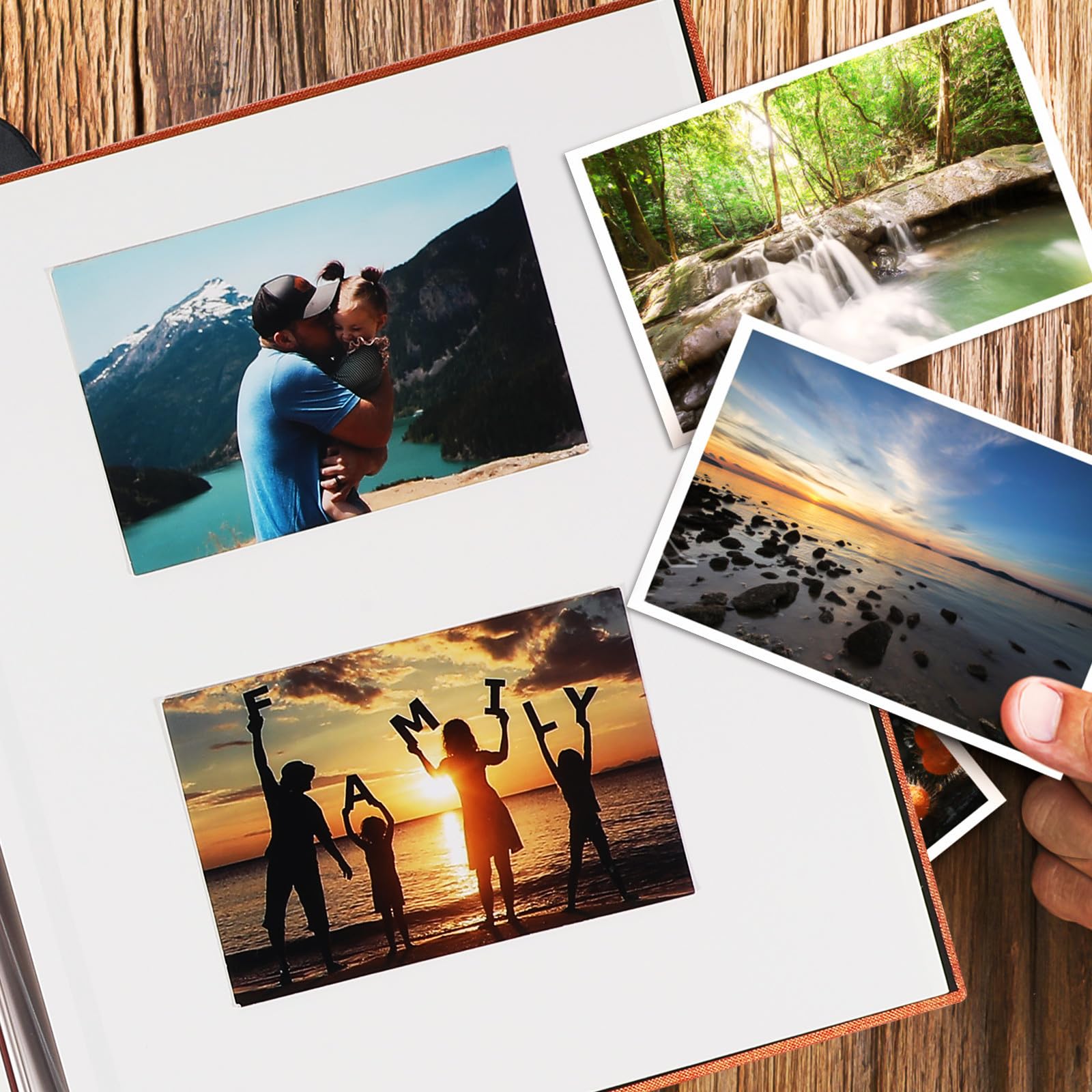 ABOOFAN Album Fotografico con Copertina in Lino, Rilegatura Rigida, Pagine Bianche, Finestra Frontale, Arancia, per Eventi Speciali e Regalo a Amici e Famiglia