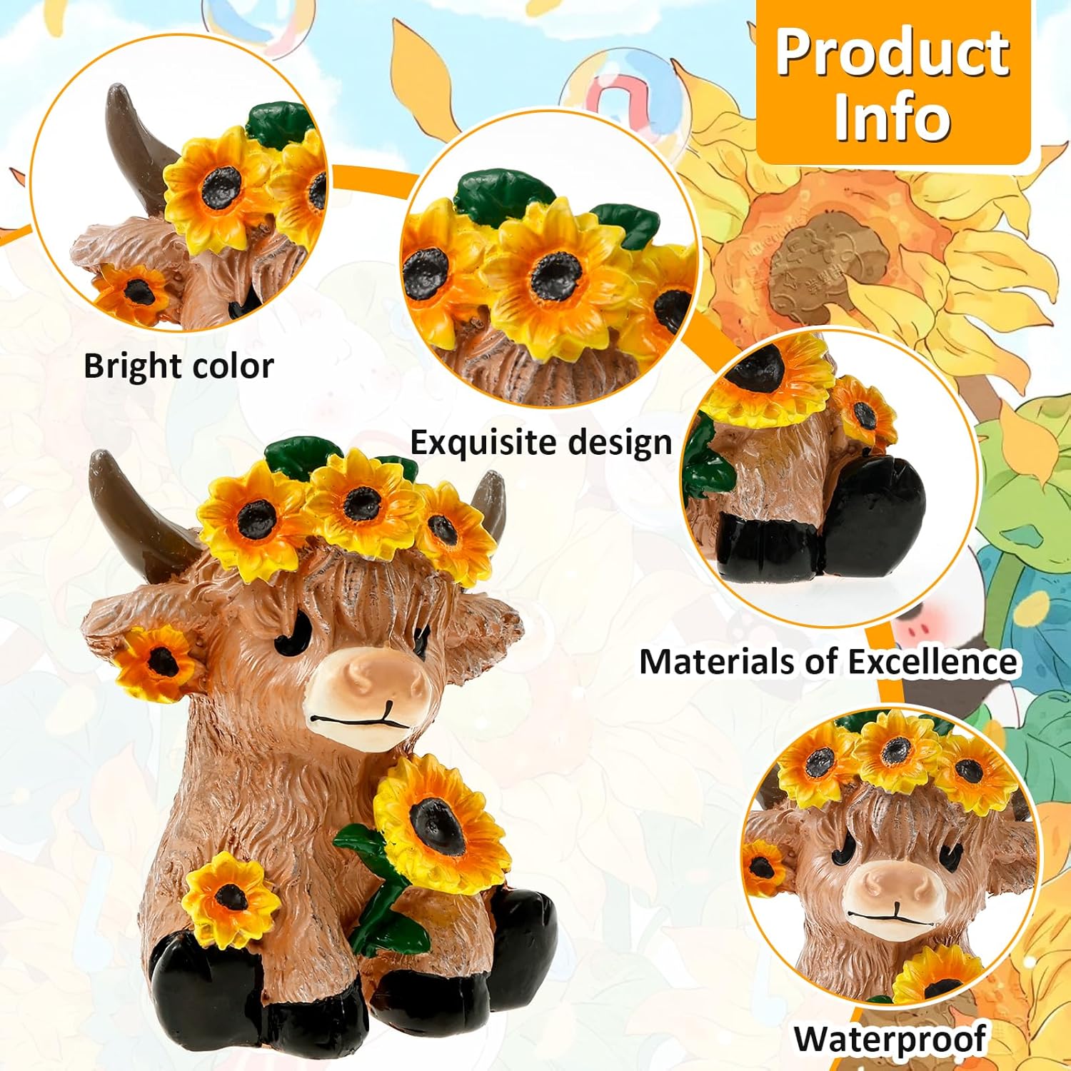 Highland Cow Planter, Resin Succulent Plant Pot, Sunflower Highland Cow Planter Decor Funny Containers for Backyard Balcony Home Garden Decor Gifts, Yellow (Style A) - Image 3