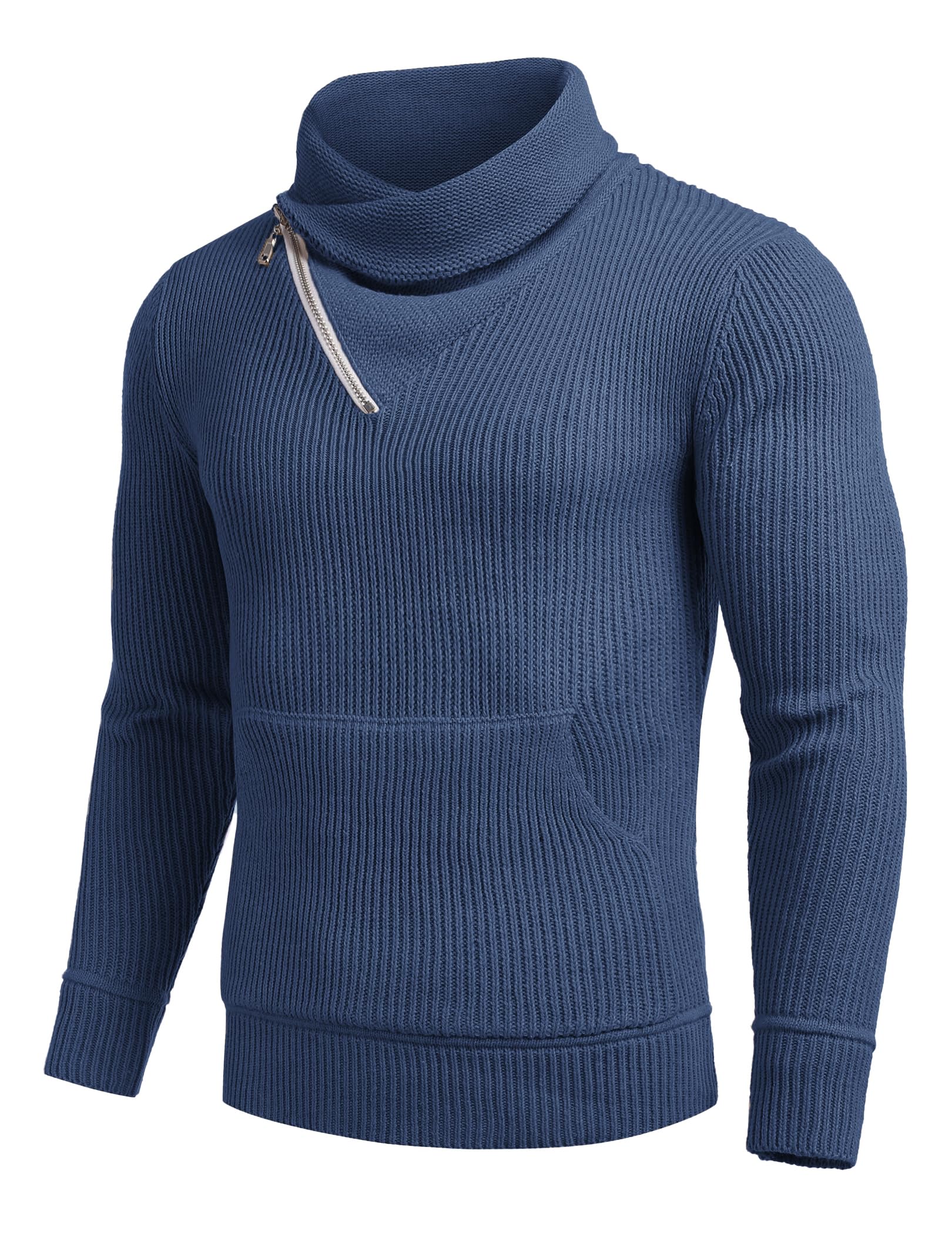 COOFANDY Maglione da uomo a collo alto lavorato a maglia, con collo a scialle, slim fit, con tasche