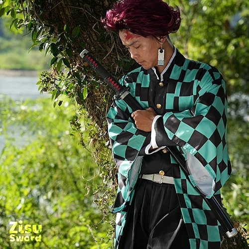 Miniatura 5 de Zisu Demon Slayer - Espada, alrededor de 41 pulgadas, pilares de Hashira y Katana protagonista para uso de cosplay, textura original de anime Negro