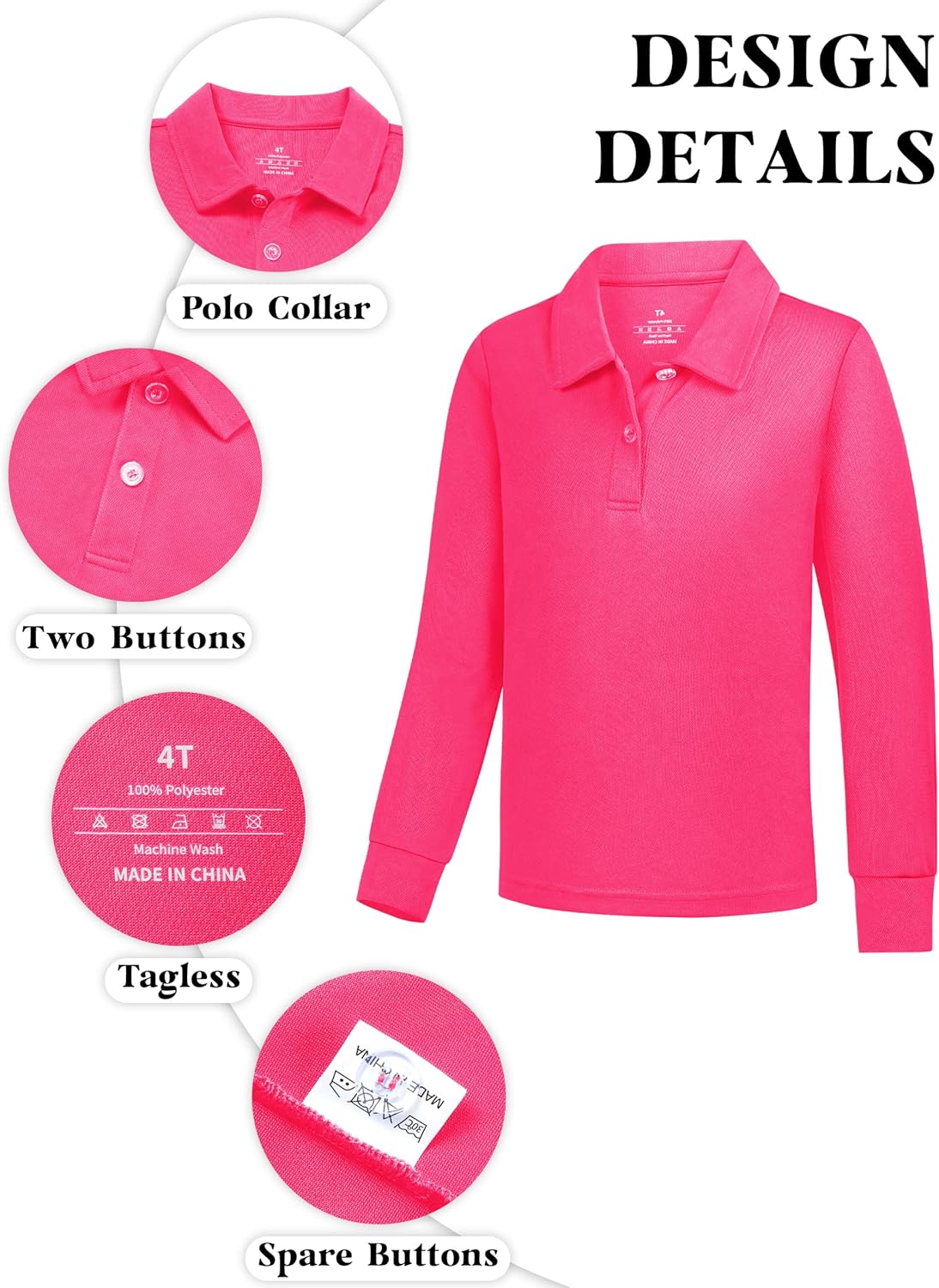 QBK 2T to Youth Boys' Long Sleeve School Uniform Pique Polo Toddler Kids Neon Collared Golf Shirt - Image 2