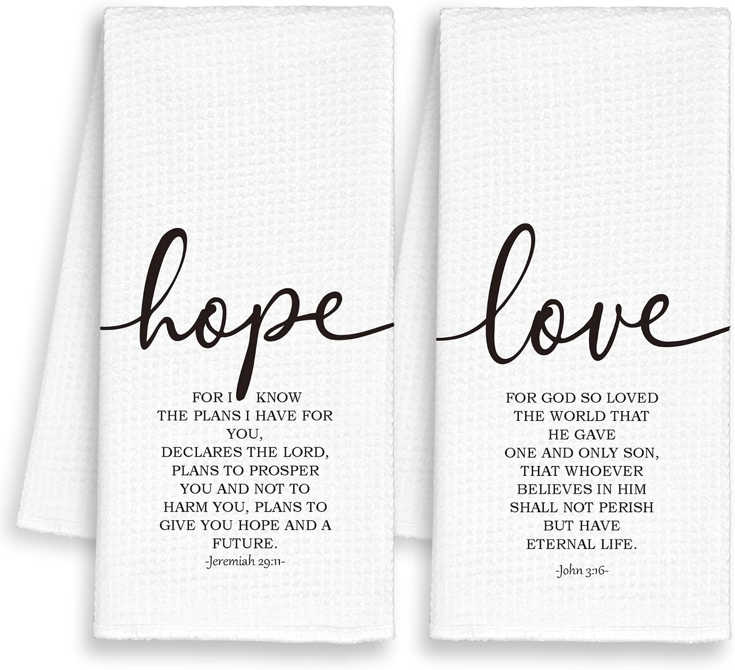 Christian Hope Love Kitchen Towels Set of 2, Scripture Hand Towels Decor for Bathroom, Bible Verse Dish Towel, Black White Minimalist Tea Bar Waffle Towel for Dining Prayer Room Dorm 16x24in