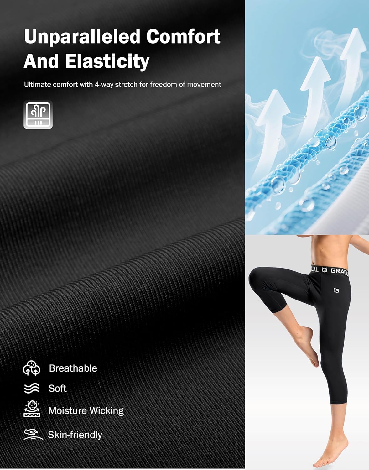 G Gradual Boys Compression Leggings Quick Dry Youth Basketball Football Pants Base Layer Sports Tights for Boys - Image 5