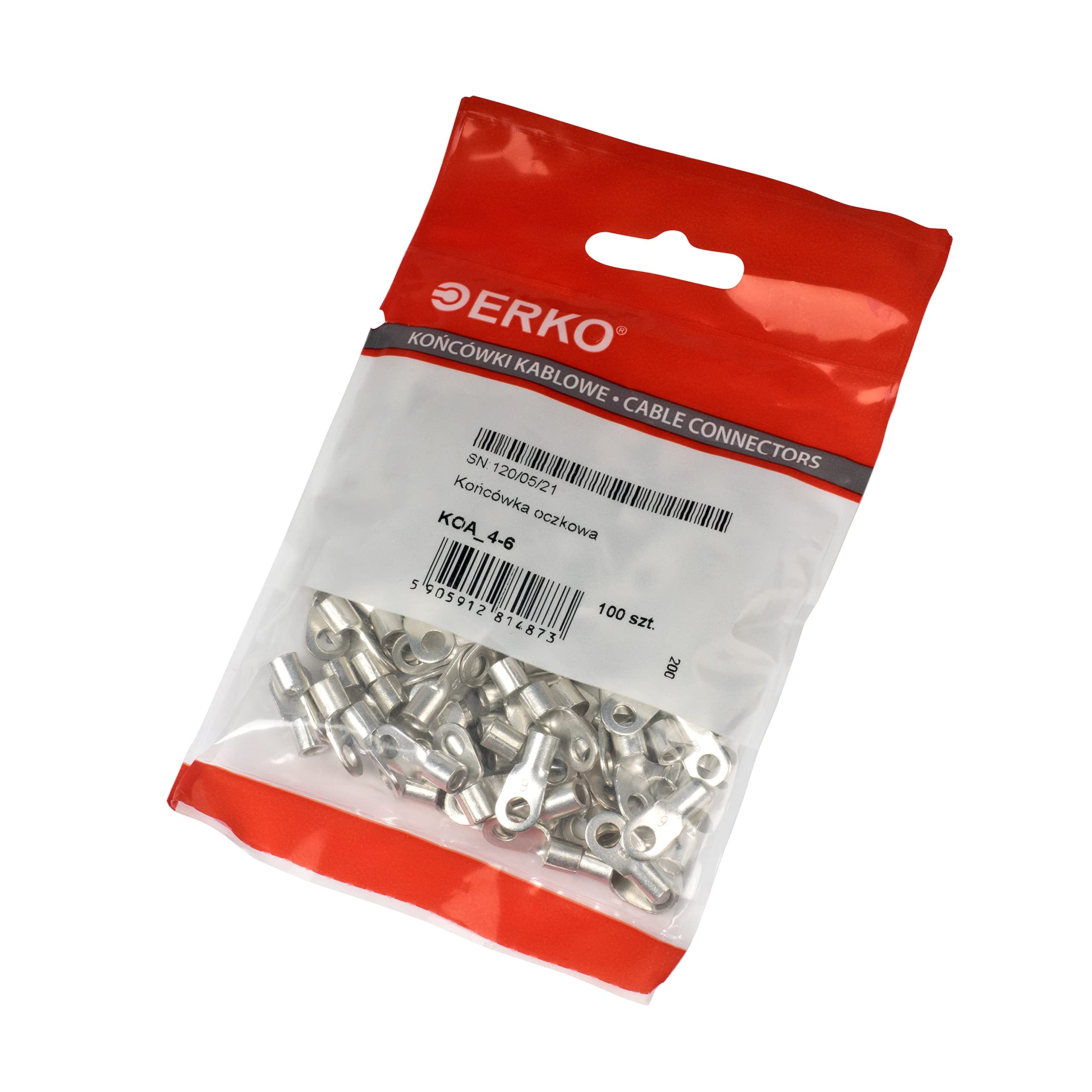 ERKO Terminales de anillo para cables eléctricos, para tornillo M4 y sección de cable 4 ÷ 6mm² 100 piezas, de cobre estañado galvánico, Fabricados según DIN 46234