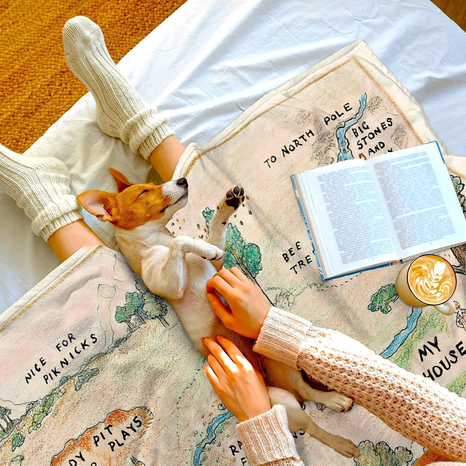 100 Acre Wood Map Jungle Blanket, Blankets Custom Bear Blanket, Cartoon Cute Flannel Fleece Throw Anime for Kids Teens Adults Warm Super Soft Cozy (Medium (60x50 Inches))