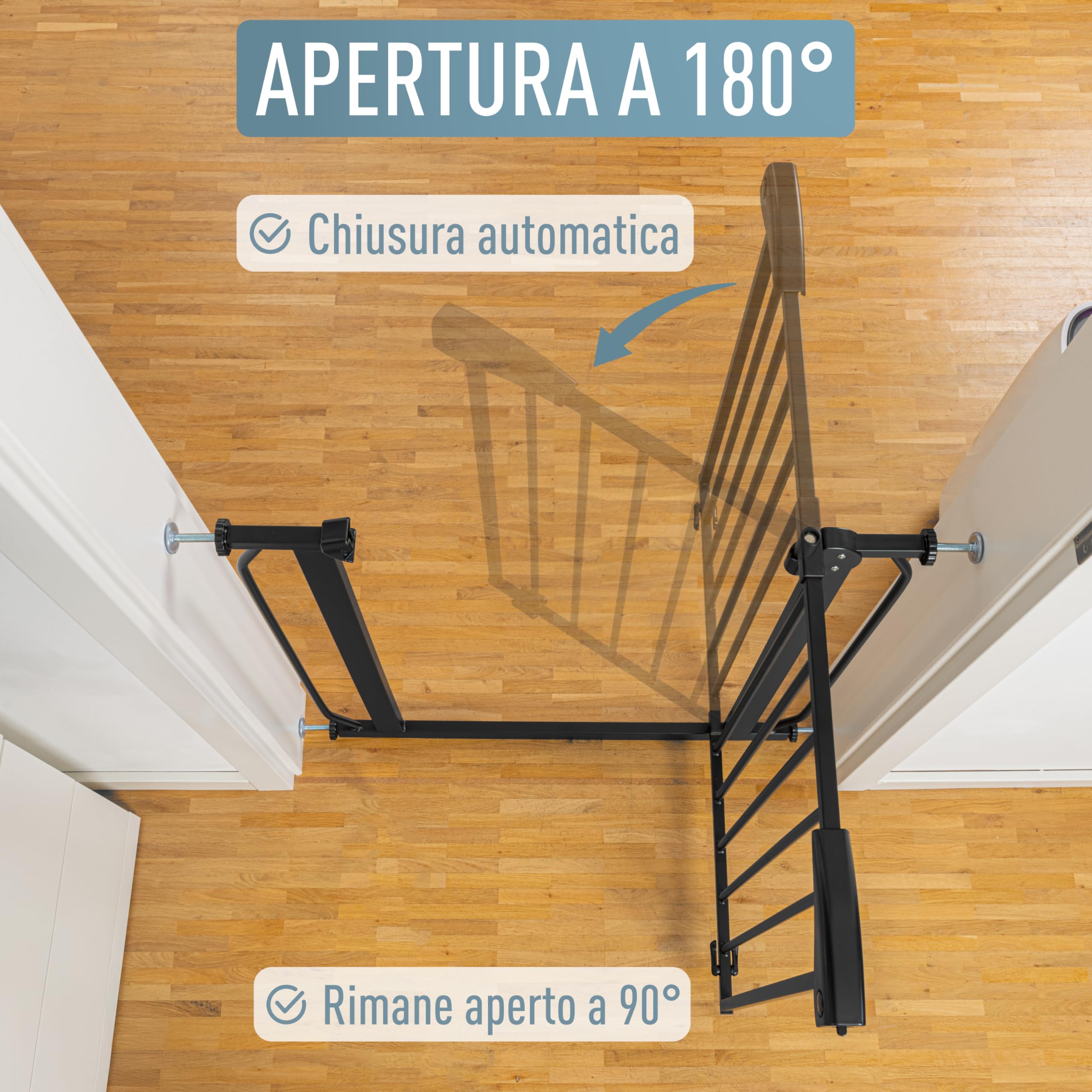 ib style Cancelletto per Bambini di Sicurezza Berrin XXL - Scale e Porte, Senza forature, Metallo, Barriera Protettiva, Anche per Cani e Animali Domestici, Nero, Larghezza: 85-95 cm