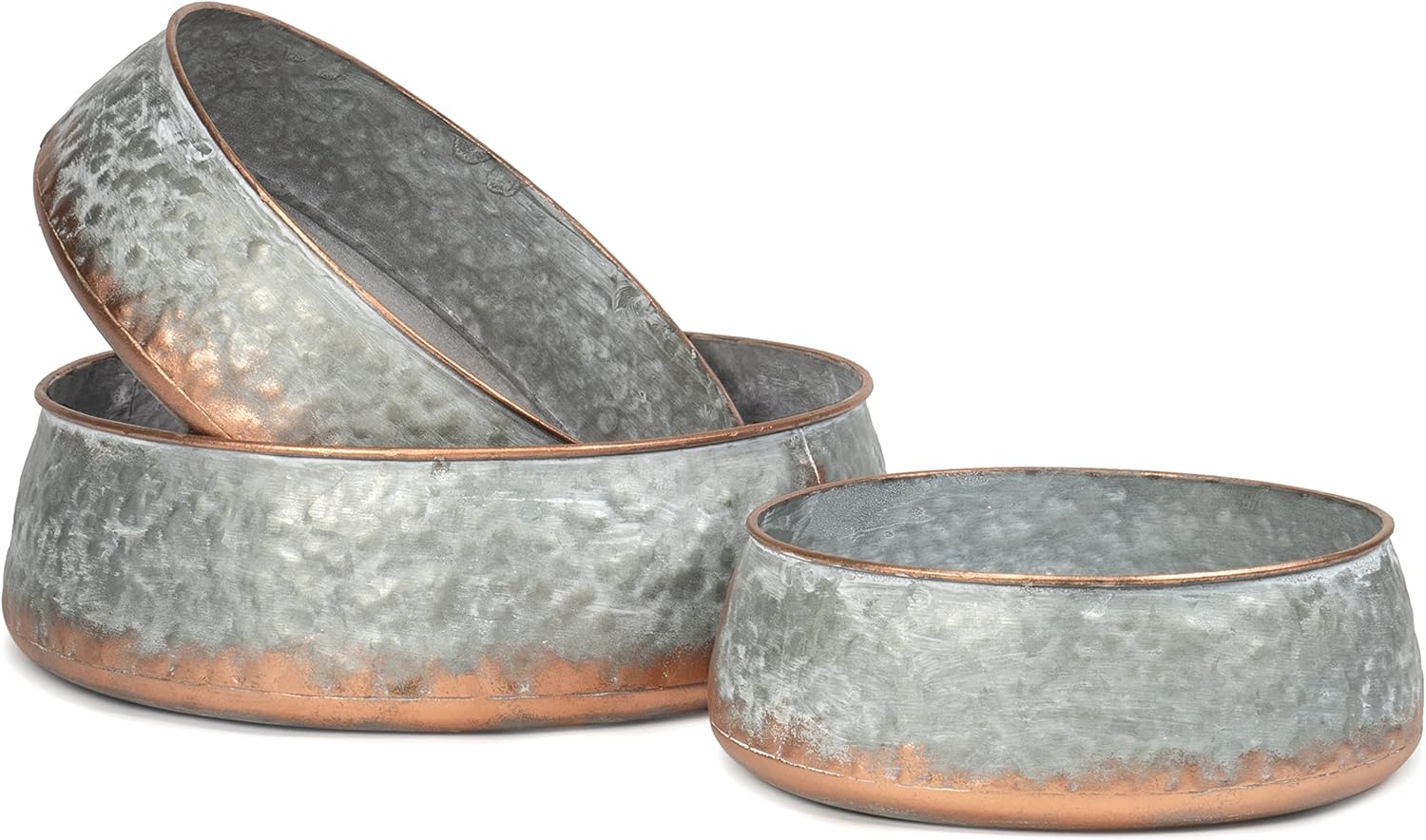 Red Co. Set of 12.5” to 9” Decorative Galvanized Metal & Copper Nesting Bowls in 3 Sizes