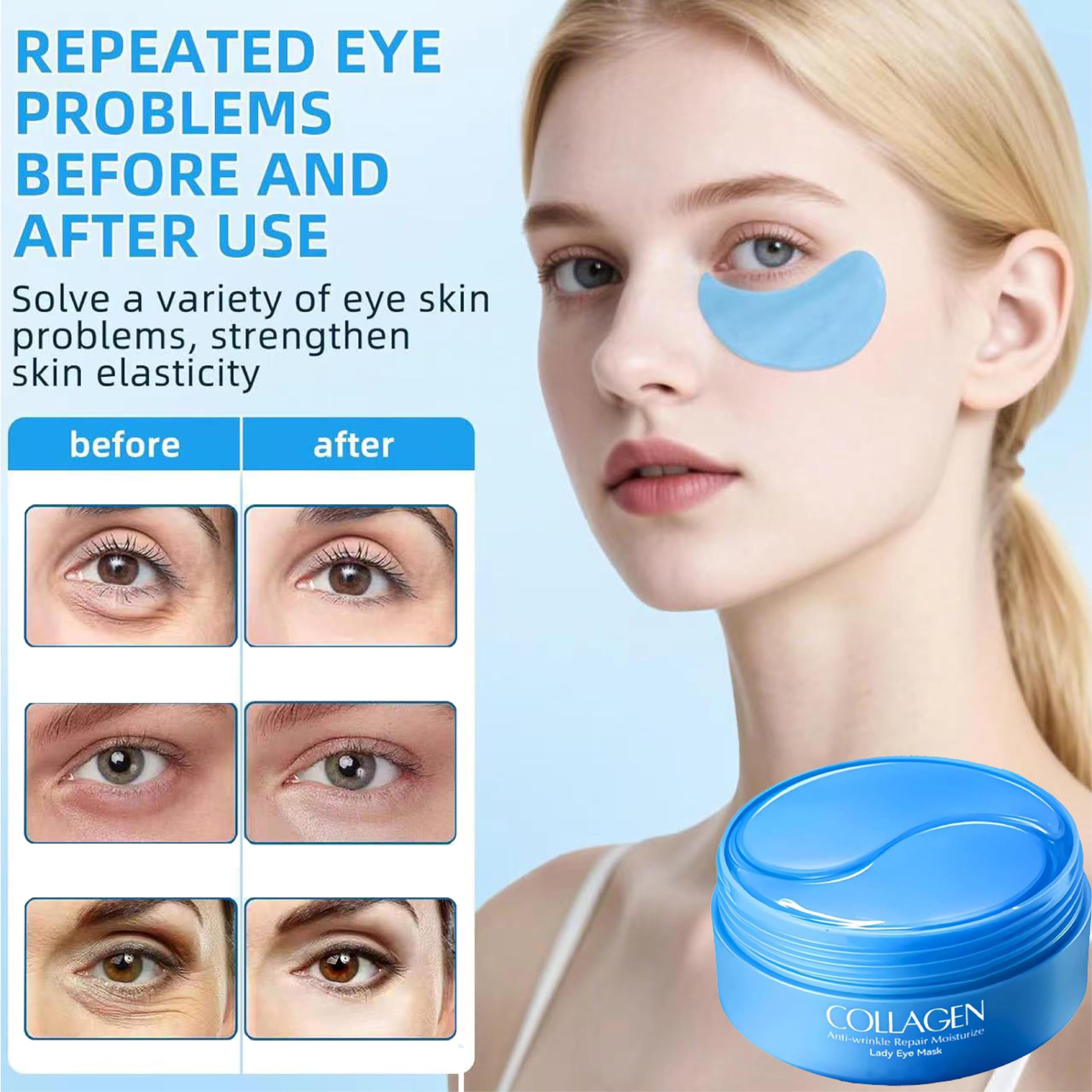 60 Pcs Patch Occhi con Collagene e Acido Ialuronico-Maschera per Gli Occhi,Patch Occhiaie e Borse,Anti-Rughe e Anti-Occhiaie,Rimuovi Borse e Puffiness,Contorno Occhi Idratante,Unisex