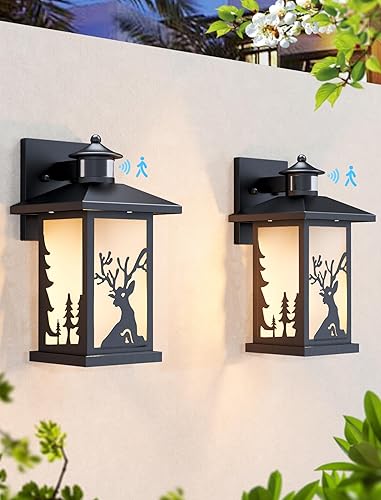Miniatura 2 de JAYNLT Luces de pared para exteriores con sensor de movimiento, aplique de pared al aire libre del atardecer a Dwan, luces de porche rústicas
