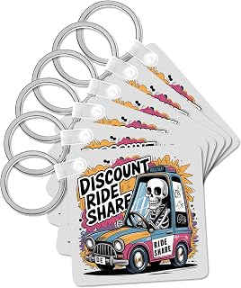 3dRose, Funny Cool Skeleton Driving Discount Ride Share Care Graffiti, Key Chain