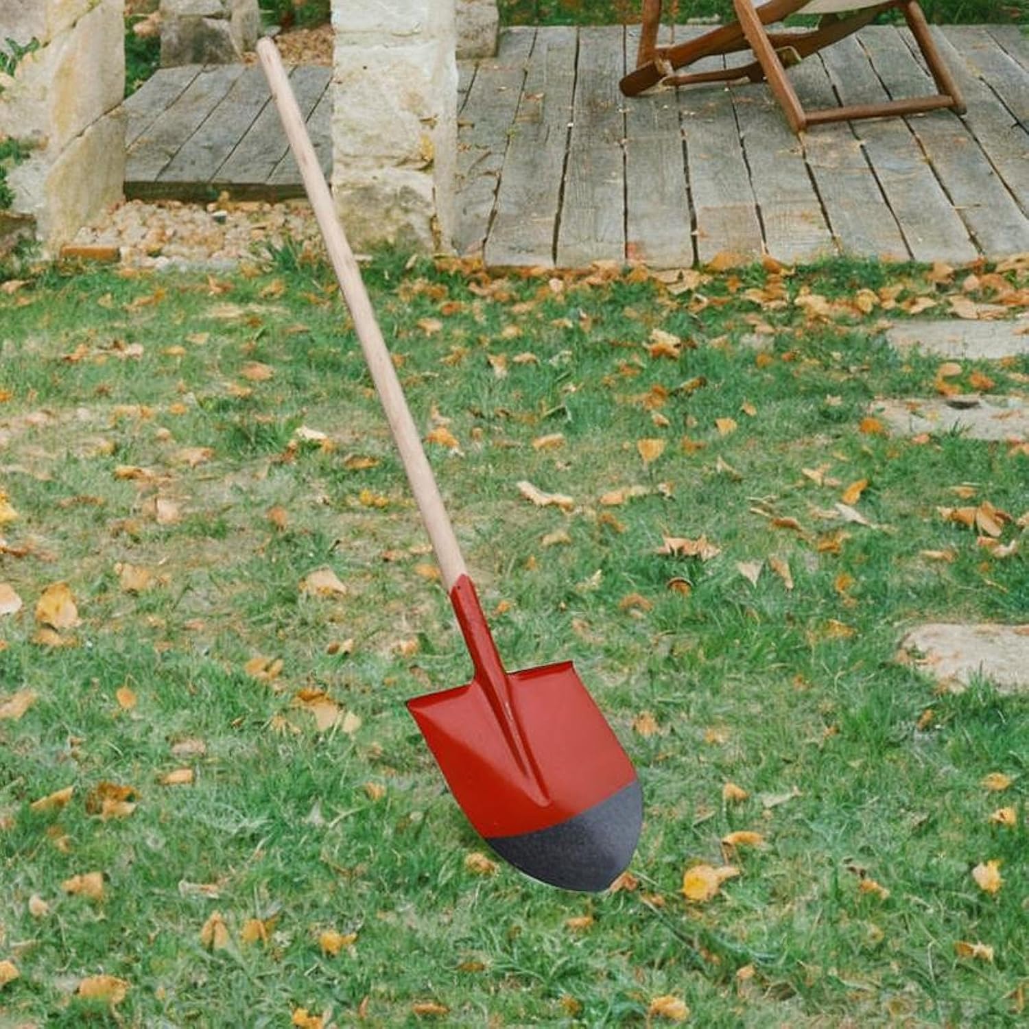 Paleta de mano para jardín, herramienta de jardinería con mango de madera para trasplante de paisaje, deshierbe, pala para cavar, pala resistente (42,5 x 22,7 cm)