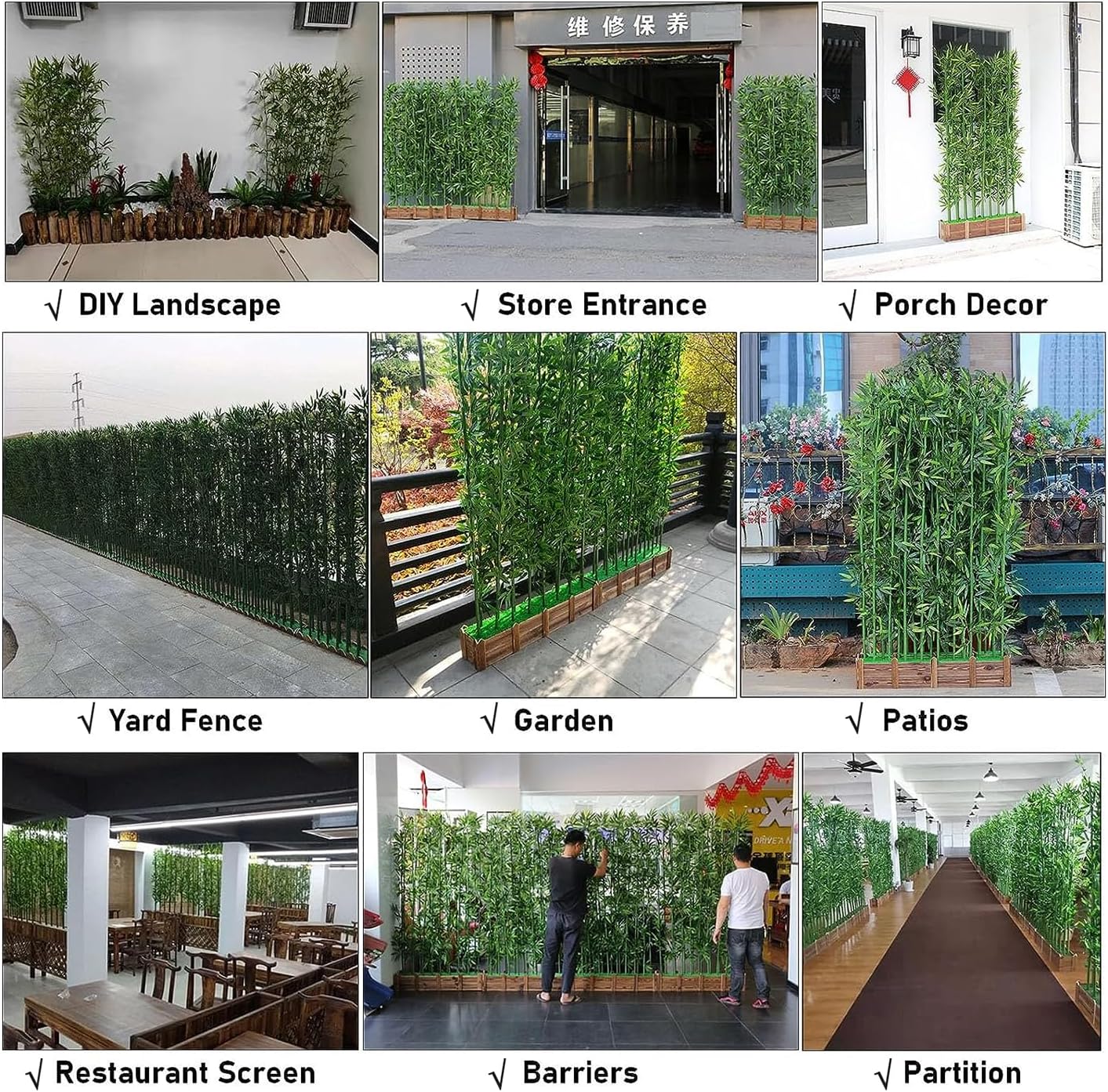 XOOFMASS Artificial Bamboo Tree Artificial Plants 3.3/5/6/6.5ft for Hotel Outdoor Room Divider Artificial Trees with Wood Base Indoor Outdoor Privacy Fence for Café Salon Restaurant Shop Office,H:1.5m