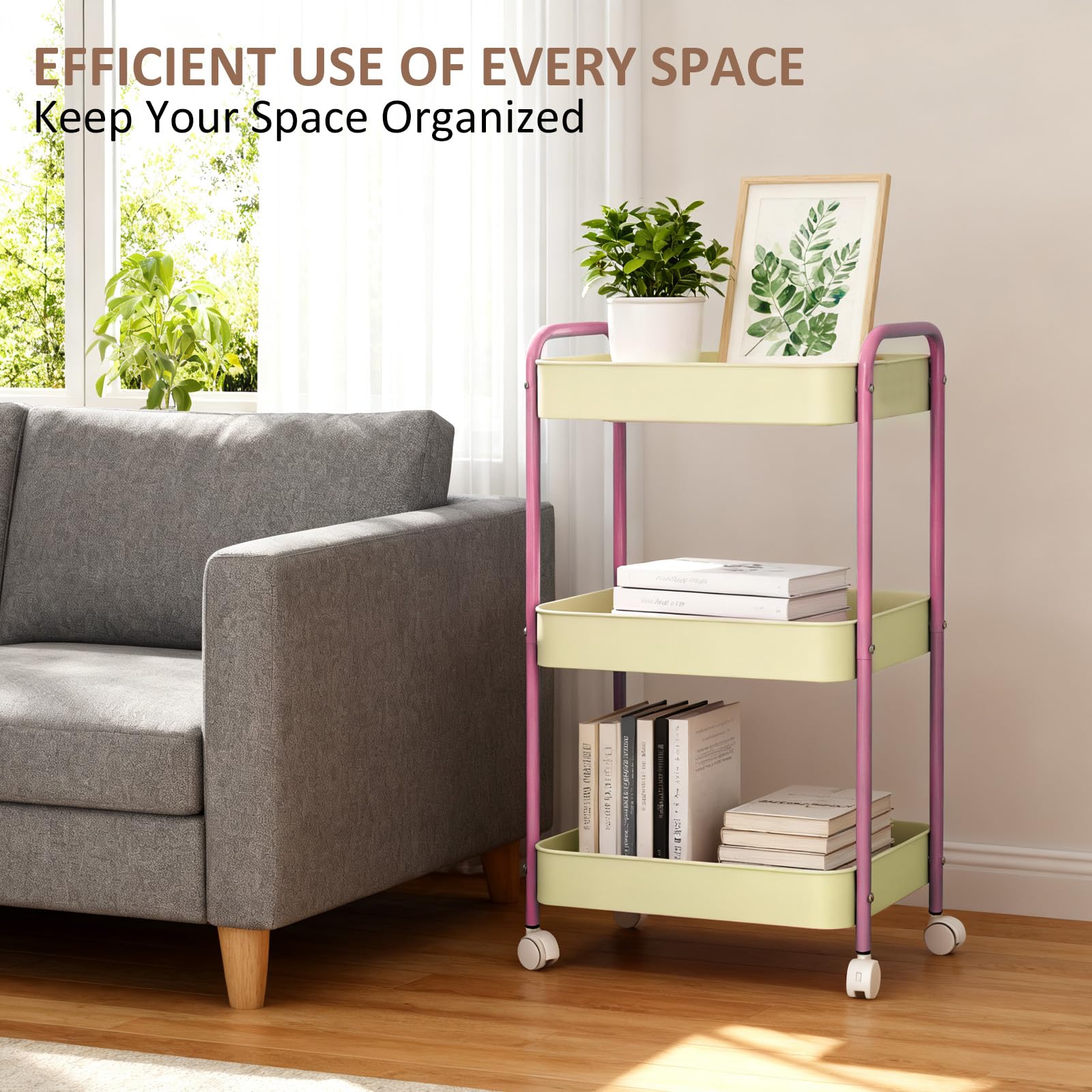 Carrito de almacenamiento de metal de 3 niveles con ruedas, carrito de cocina con asa, carrito de almacenamiento de malla para manualidades, carrito de baño, estante para verduras y organizador