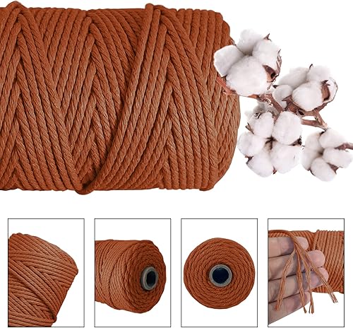 Miniatura 3 de Cuerda de macramé de algodón natural grueso de 0.118 in x 109 yardas, cuerda de algodón torcido de 4 hebras para macramé suave, color natural, hecho