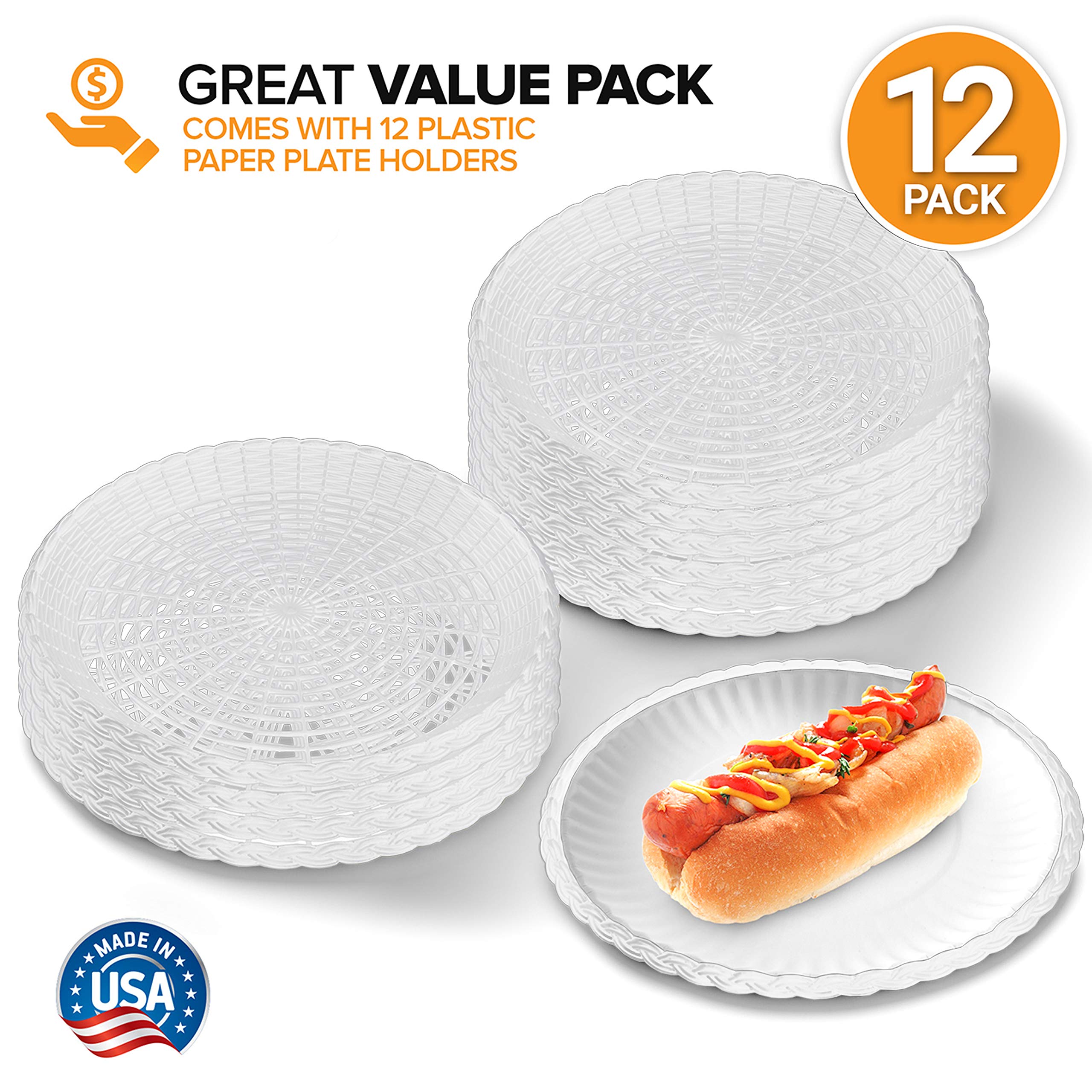 Stock Your Home 9” Paper Plate Holder in White (12 Count) Paper Plate