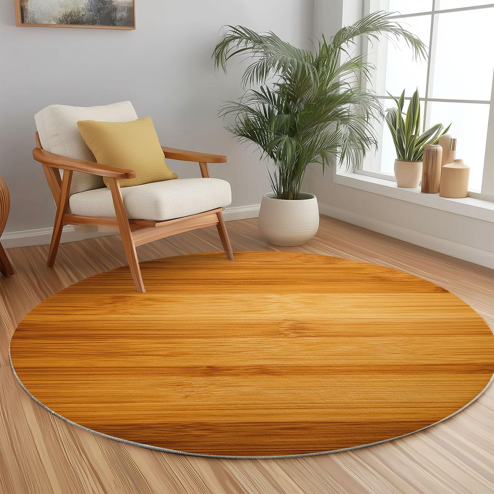 Tapis rond ultra doux de salon effet bois pour chambre d'enfant cosy