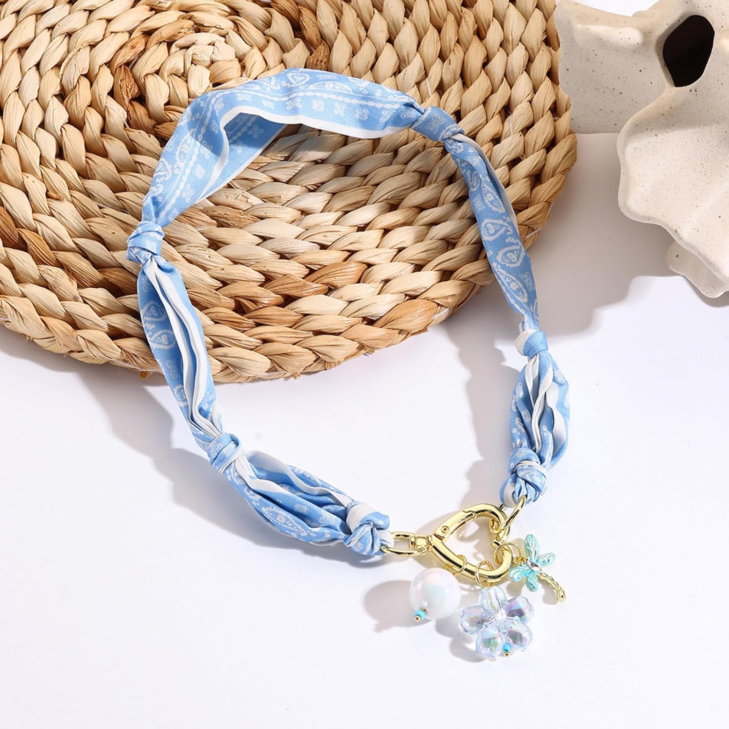 Scarf Necklace with Charm Gold Heart Flower Pendants Charm Necklaces Scarf Boho Beach Jewelry Gift for Women - Image 4