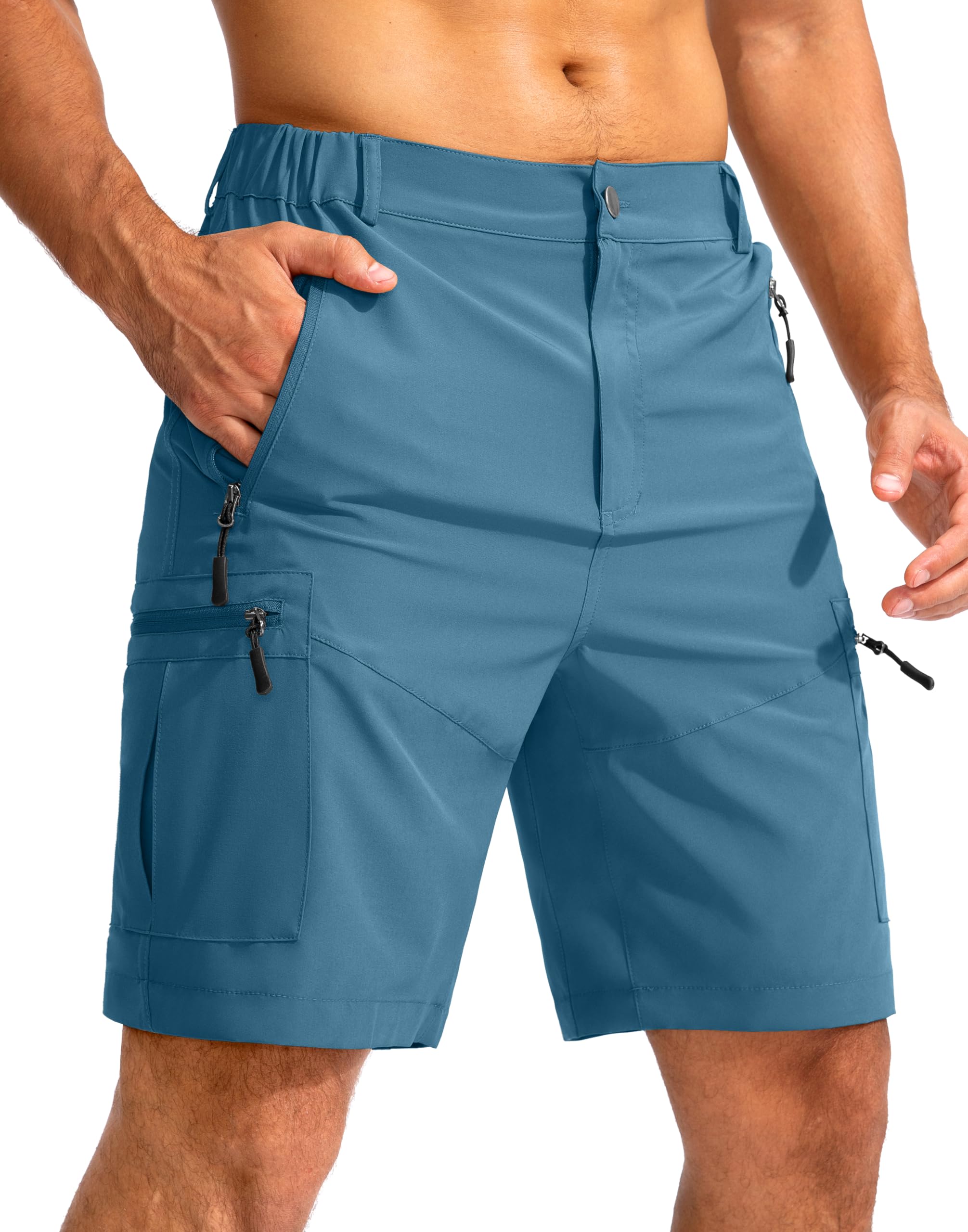 Pudolla Men's Hiking Cargo Shorts 9"/7"/11" Lightweight Outdoor Shorts for Men Trip Golf Camping Casual with 5 Zipper Pockets 9" Inseam Large Sea Blue
