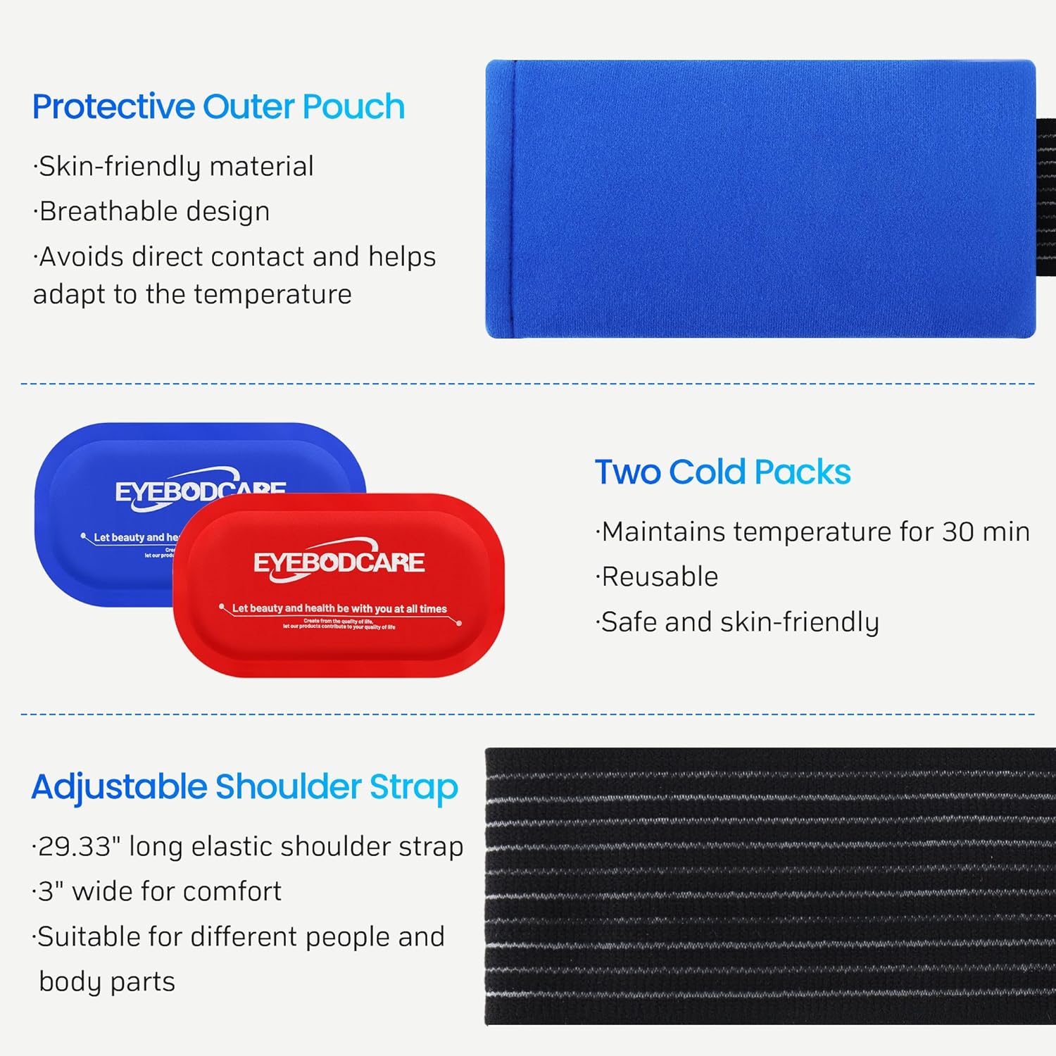 Reusable Ice Packs for Injuries, Hot and Cold Therapy Gel Ice Packs with Flexible Wrap and Eye Mask, for Joint Pain, Swelling, Muscle Pain, Knees, Back, Shoulder & More (3-Piece Set) - Image 6