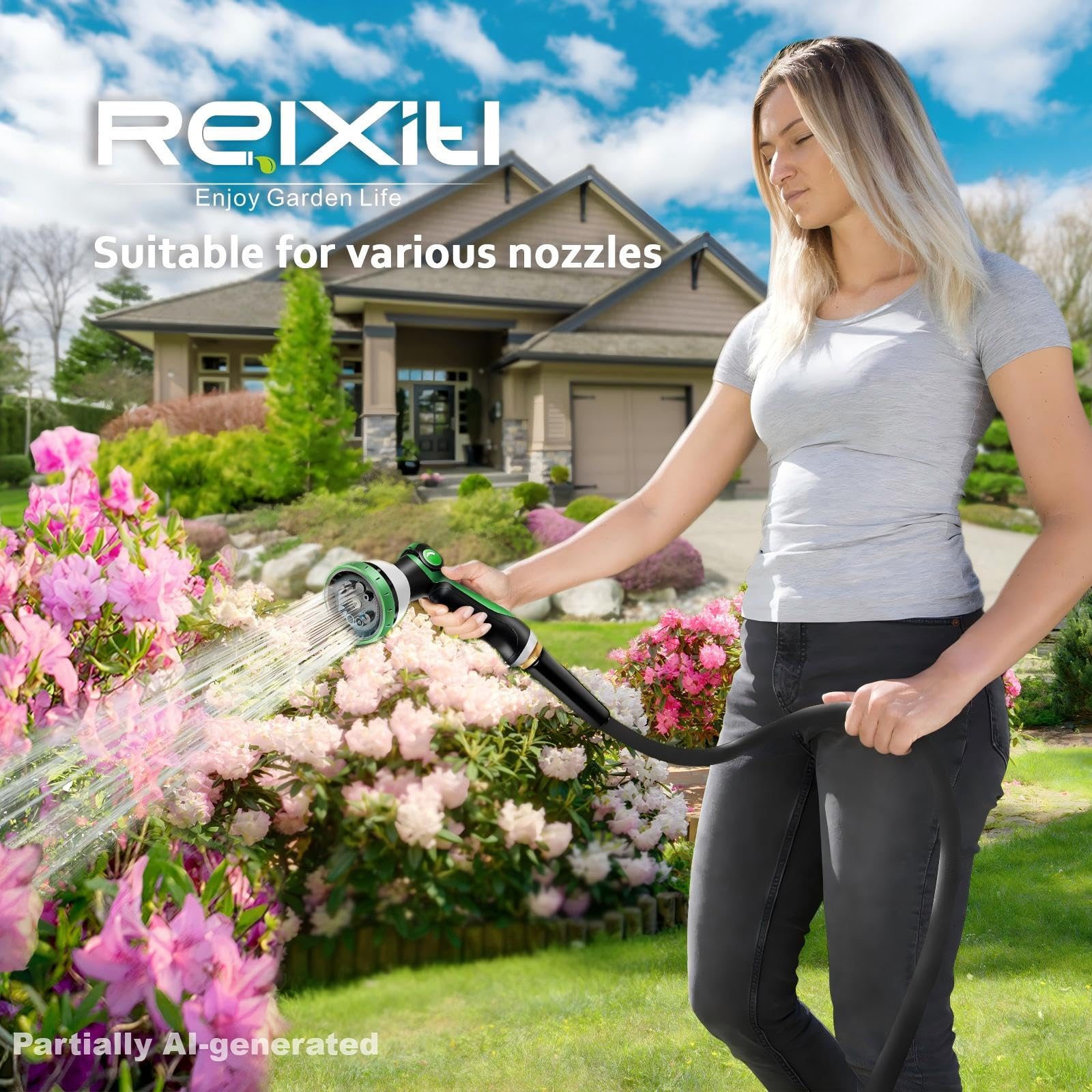 Manguera de jardín no expandible de 50 pies, manguera de agua flexible con boquilla de manguera de 10 funciones, ligera, antitorceduras, sin enredos, a prueba de óxido para patio, modelo 2025 (negro)