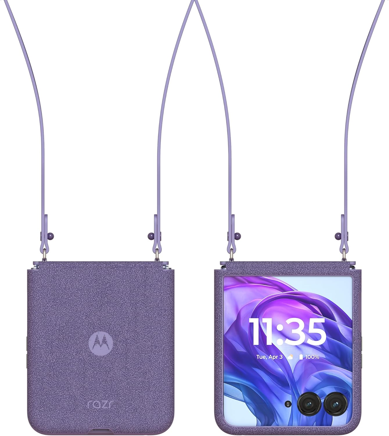 Motorola Razr+ (Plus) 2024/2025 Fresh Lavender Adjustable Cross Body Case + TurboPower Wireless Stand + 33W Charger