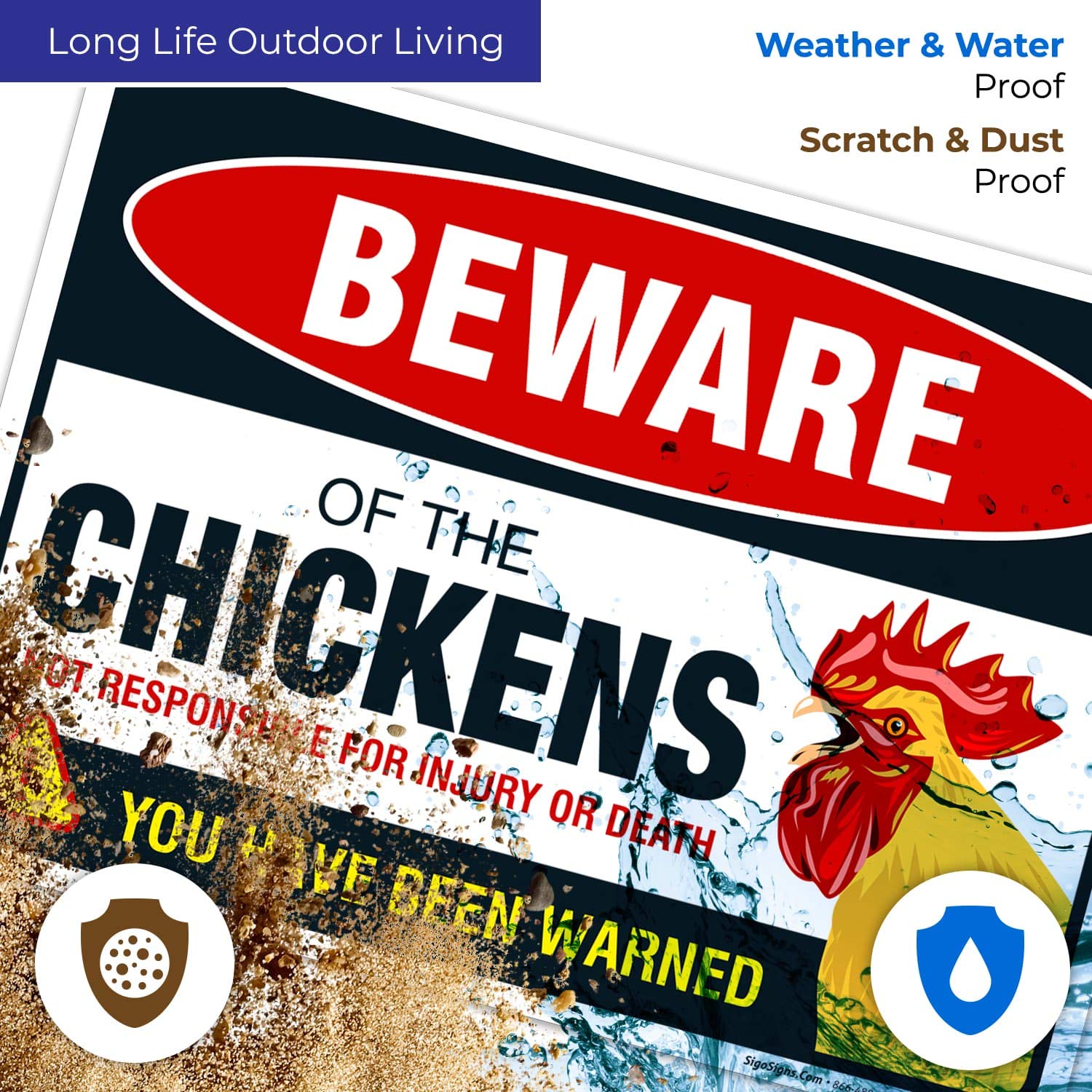 Beware of Chicken Sign, Chicken Coop Decor Gifts for Chicken Lovers, 12x18 Inches, 3M EGP Reflective .063 Aluminum, Fade Resistant, Easy Mounting, Indoor/Outdoor Use, Made in USA