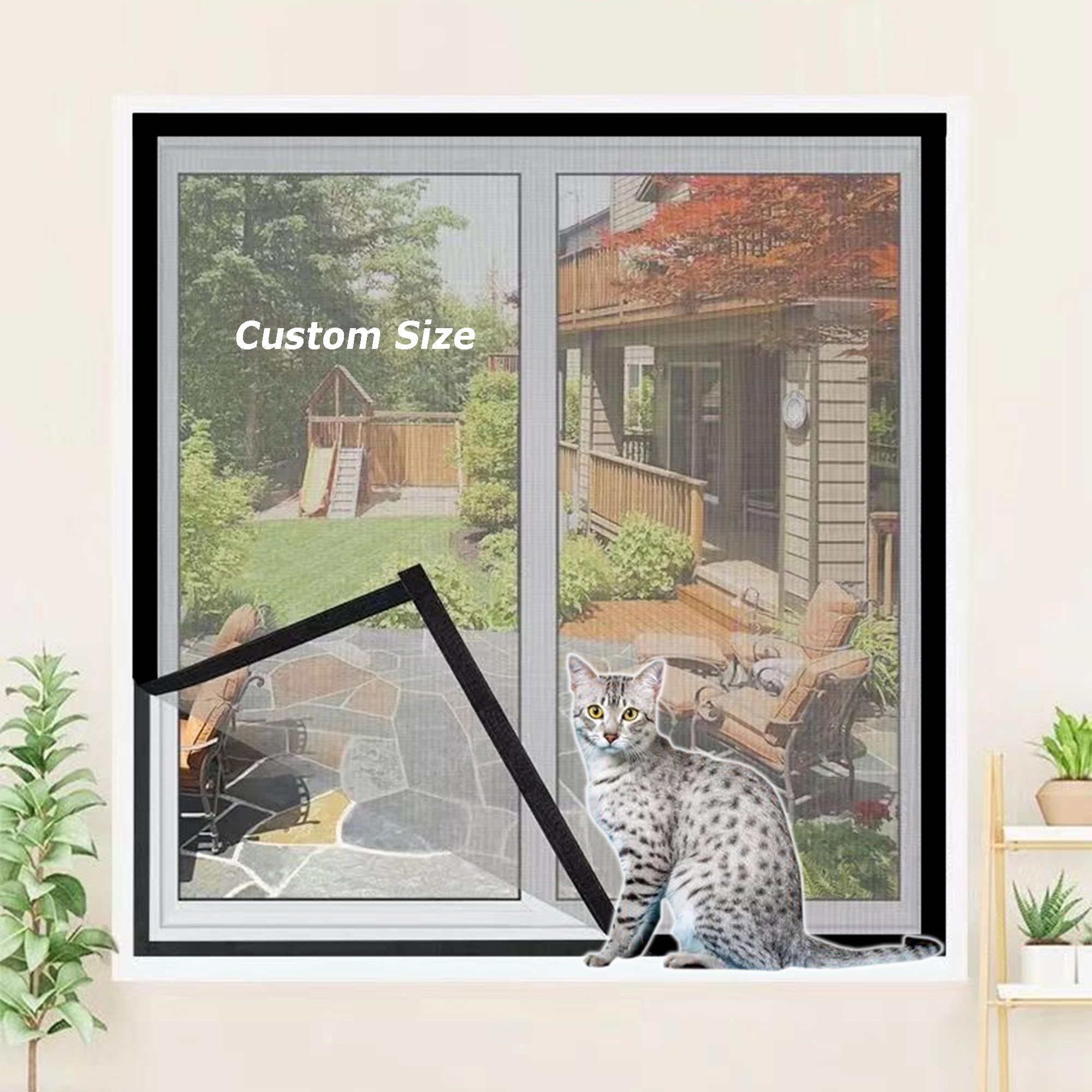Xxiudee White Sticky Tape, White Mesh Custom Size Cat Protect Net Mesh With Zipper, Self-Adhesive Pets Protection Guard Mesh Easy Install, Keep Bug Mosquito Out, Balcony Window Safety Screen Netting