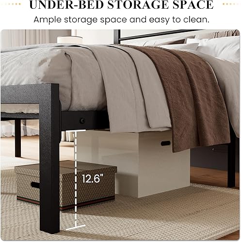 Miniatura 5 de SHA CERLIN Base de cama de tamaño matrimonial con estante de cabecera y base de metal resistente, no necesita somier, color marrón