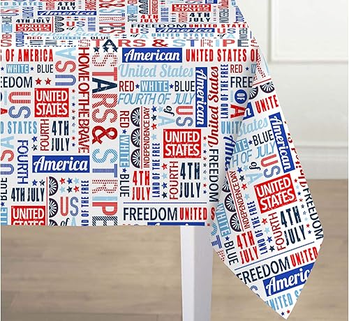 Newbridge Celebrate America - Mantel de vinilo patriótico con parte trasera de franela, diseño de estrellas y rayas Home of The Brave, mantel de
