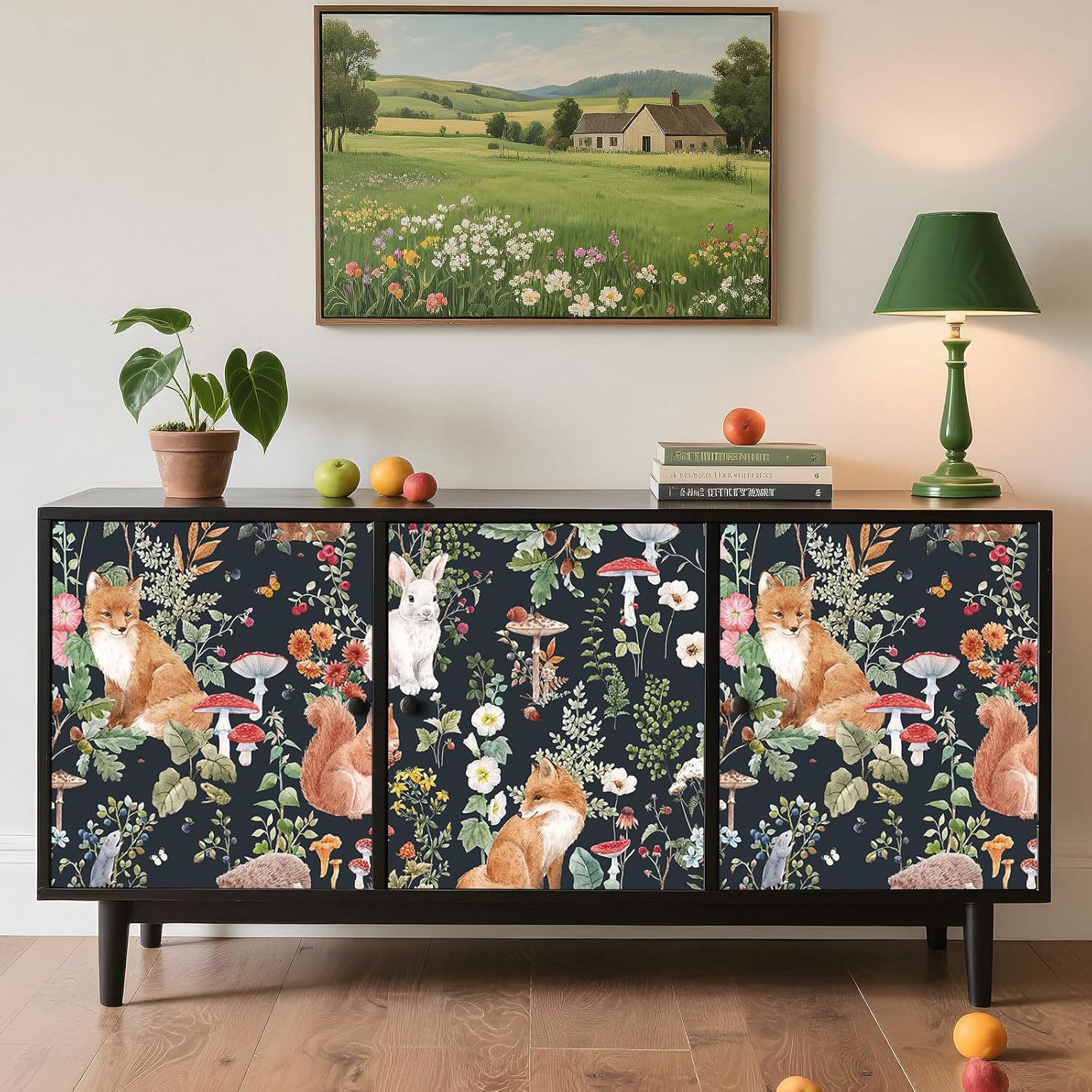 Livelynine 17.5x276 Peel and Stick Wallpaper Forest Animals Black Floral Contact Paper Waterproof Removable Woodland Creatures Orange Fox Dark Whimsical Woodland Wall Paper for Nursery Kids Bedroom