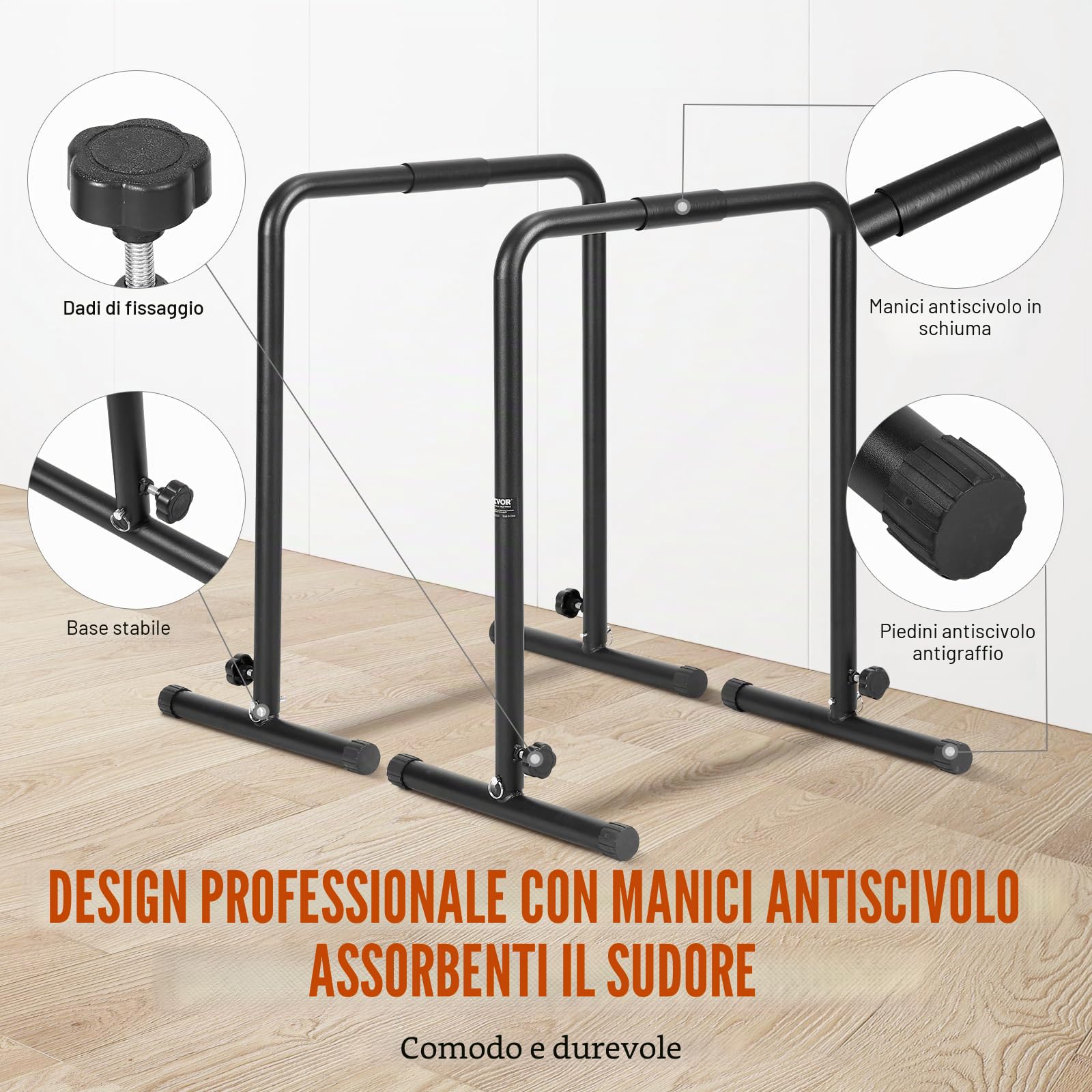 VEVOR Barre di Trazione Altezza Regolabile, Carico 200 kg per Fitness Dip Bar Station, Stabilizzatore, Parallele Push-up Stand, Parallele Barre per Allenamento Forza da Palestra da Casa