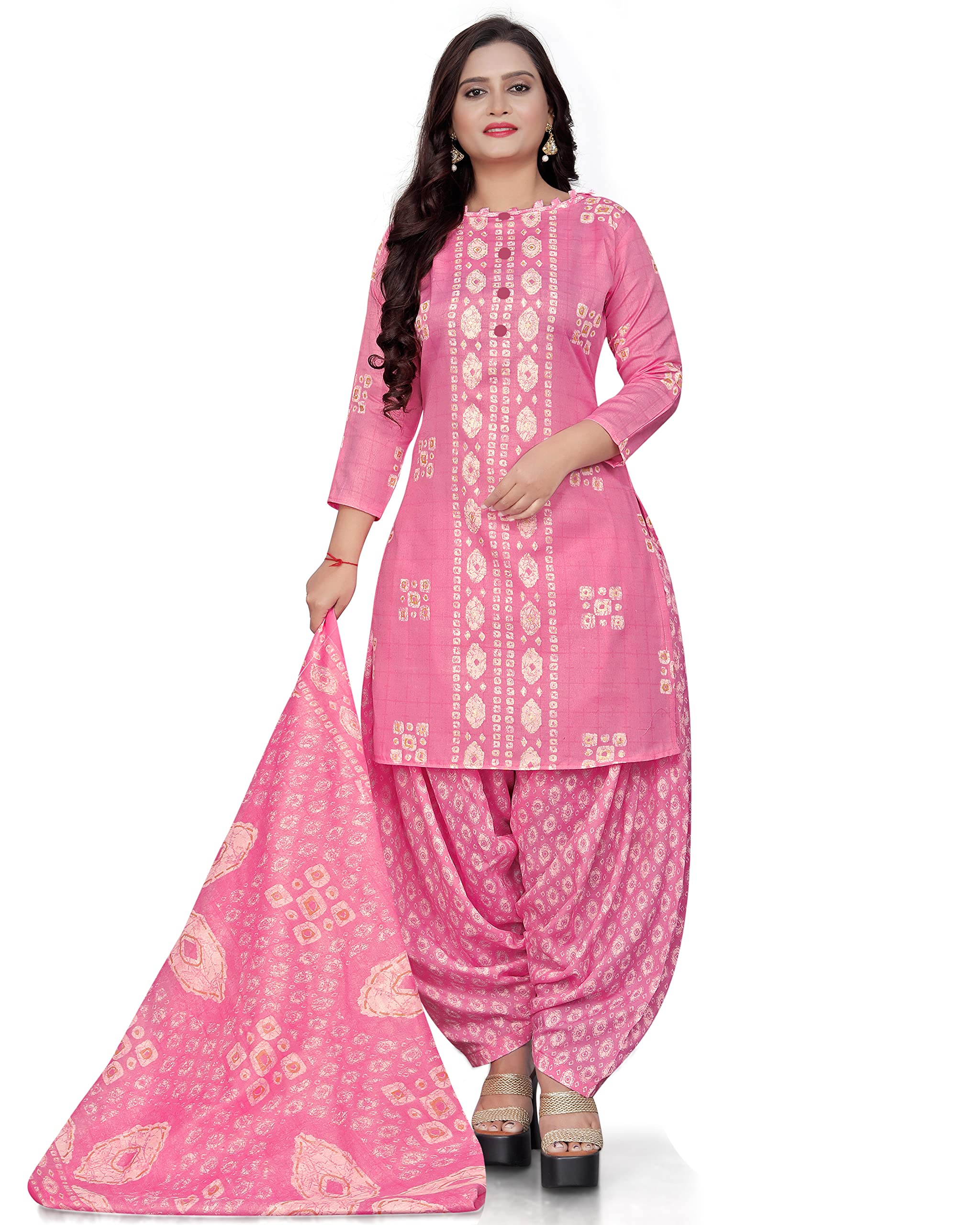Women's Pink Cotton Printed Unstitched Relaxed Fit Salwar Suit Material (Joplvsm5111)